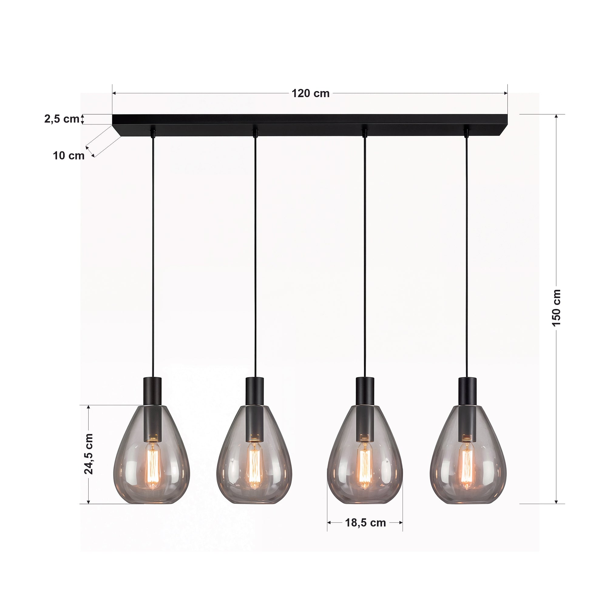 Hanglamp Alba - 4-lichts - Smoke - Glas