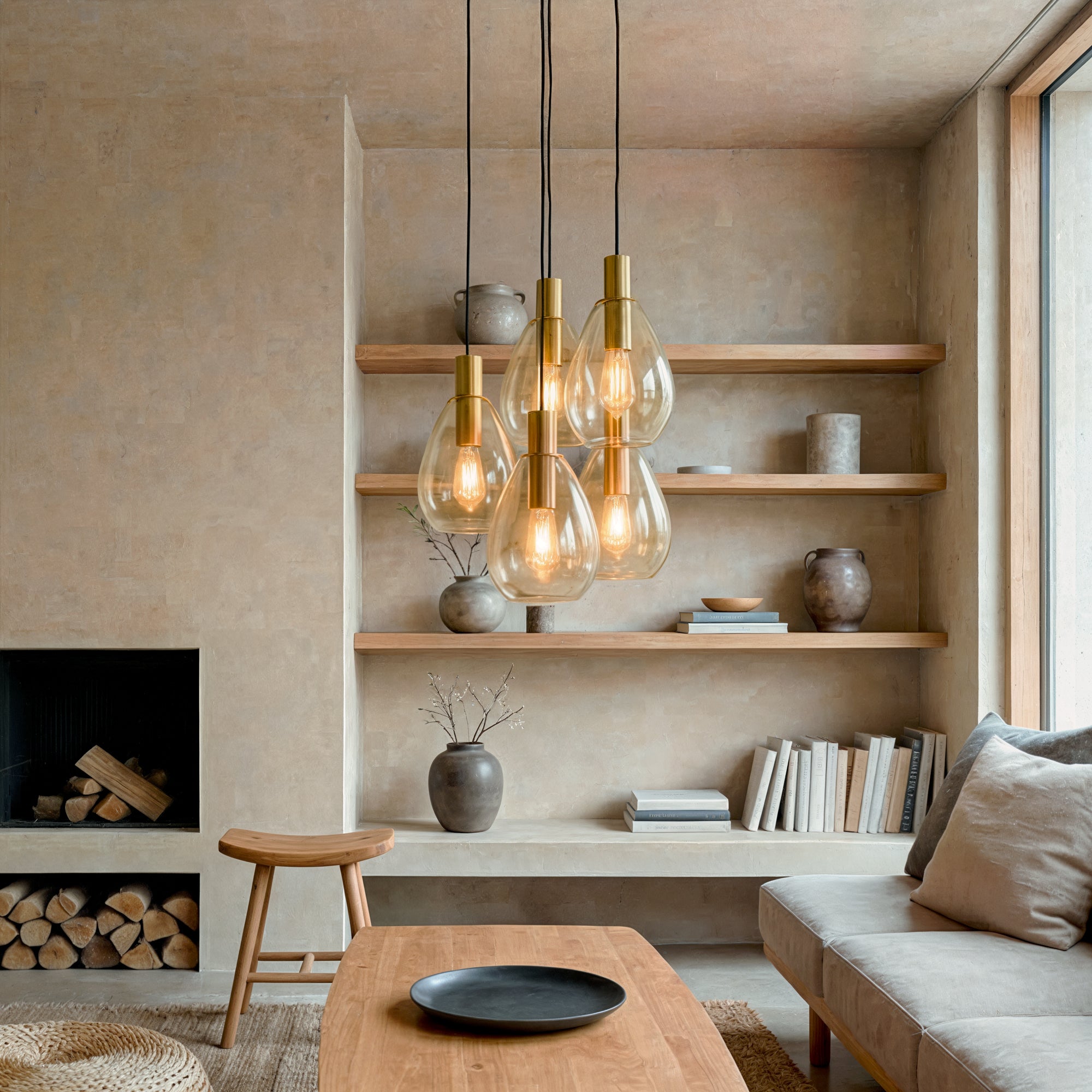 Hanglamp Calla - 5-lichts - Amberkleurig - Glas