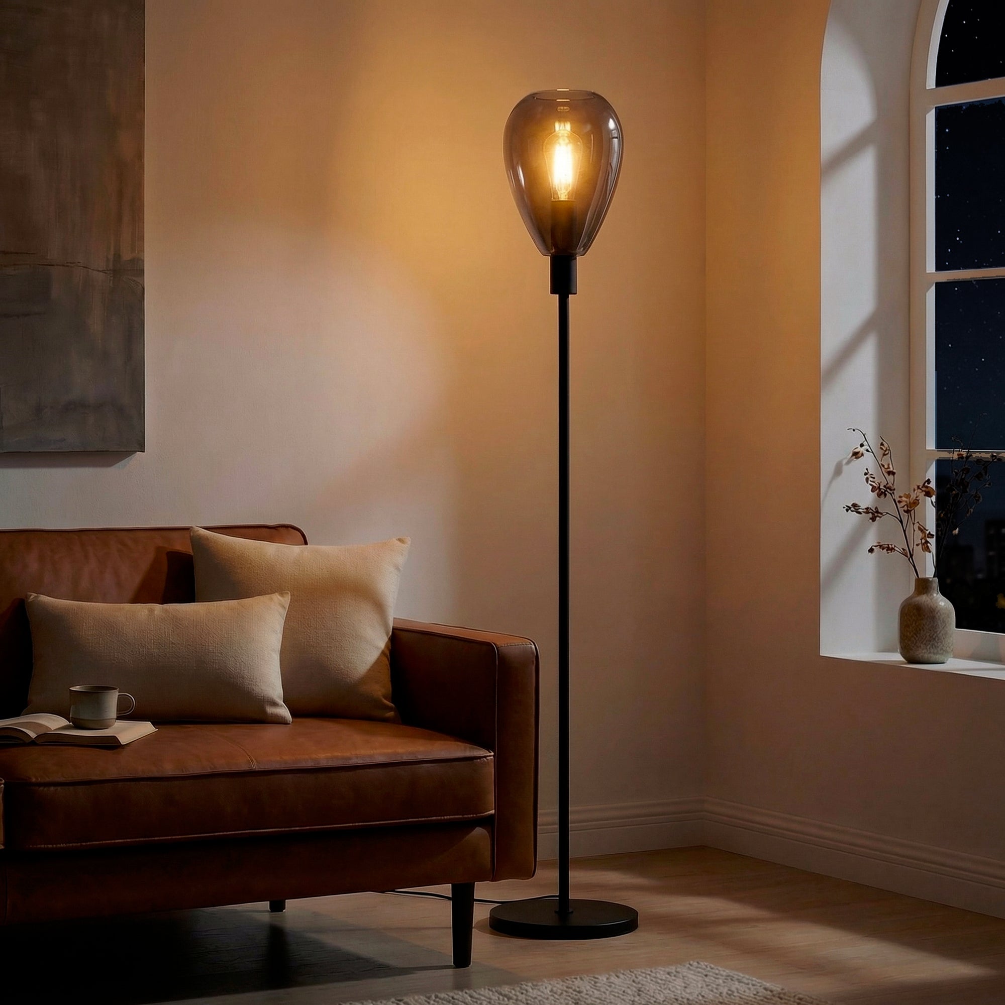 Vloerlamp Fenna - 1-lichts - Smoke - Glas - 170 cm