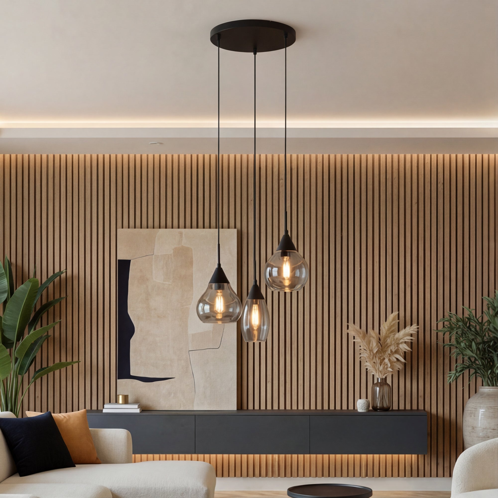 Hanglamp Olea - 3-lichts - Smoke - Glas
