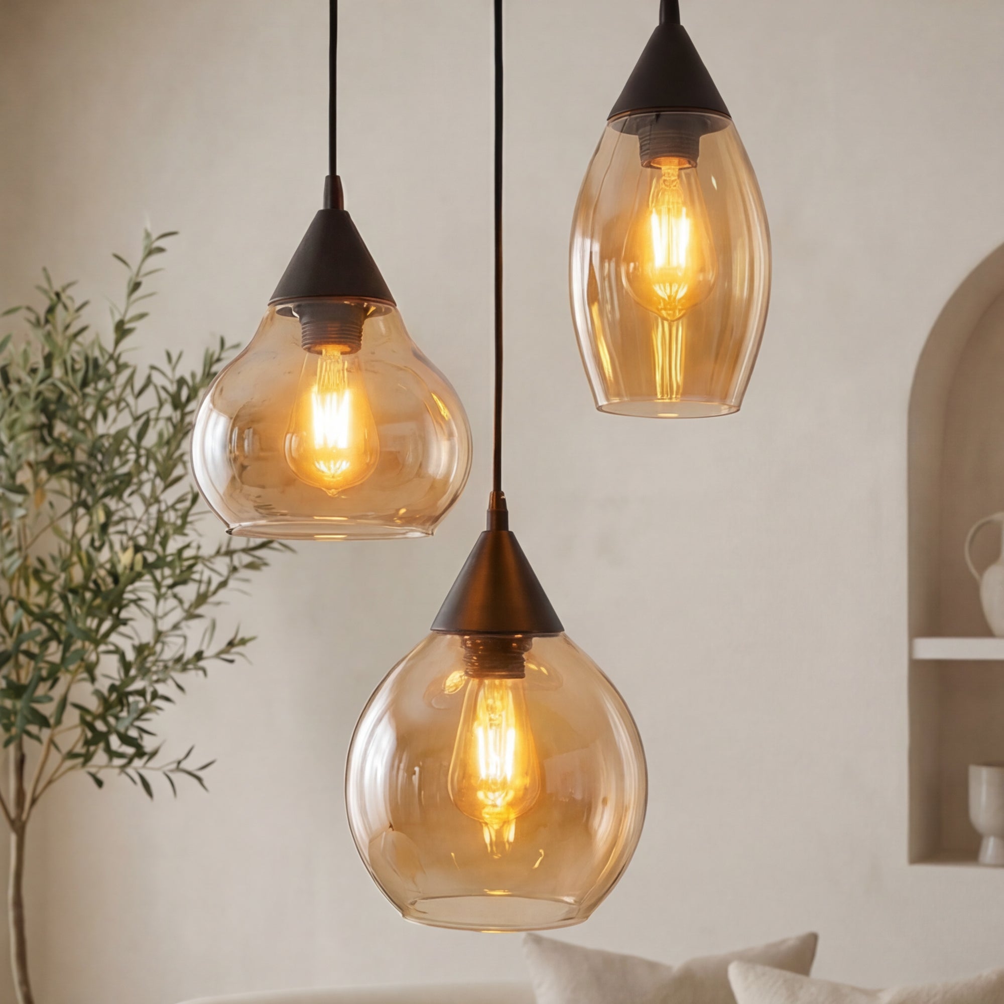 Hanglamp Olea - 3-lichts - Amberkleurig - Glas
