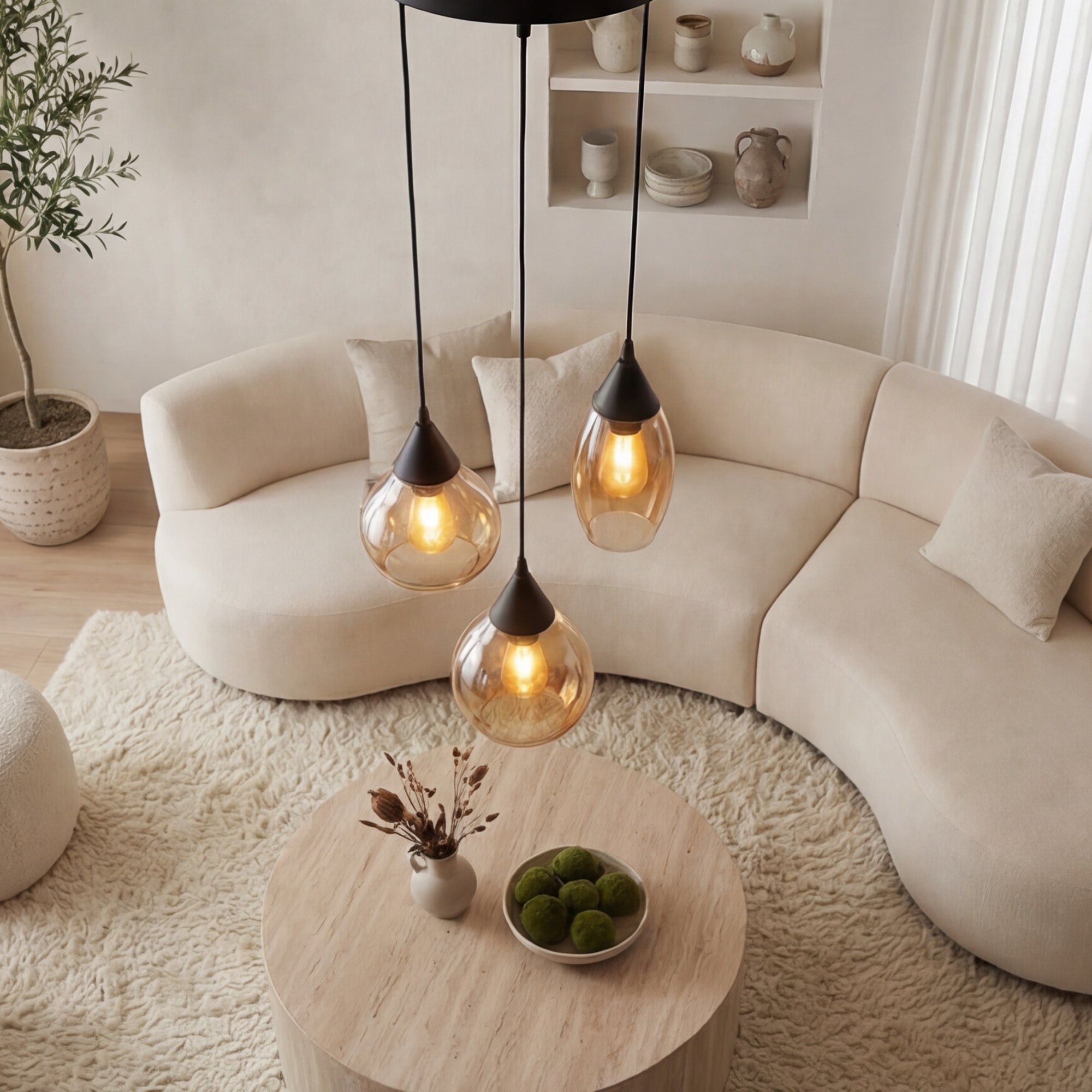 Hanglamp Olea - 3-lichts - Amberkleurig - Glas