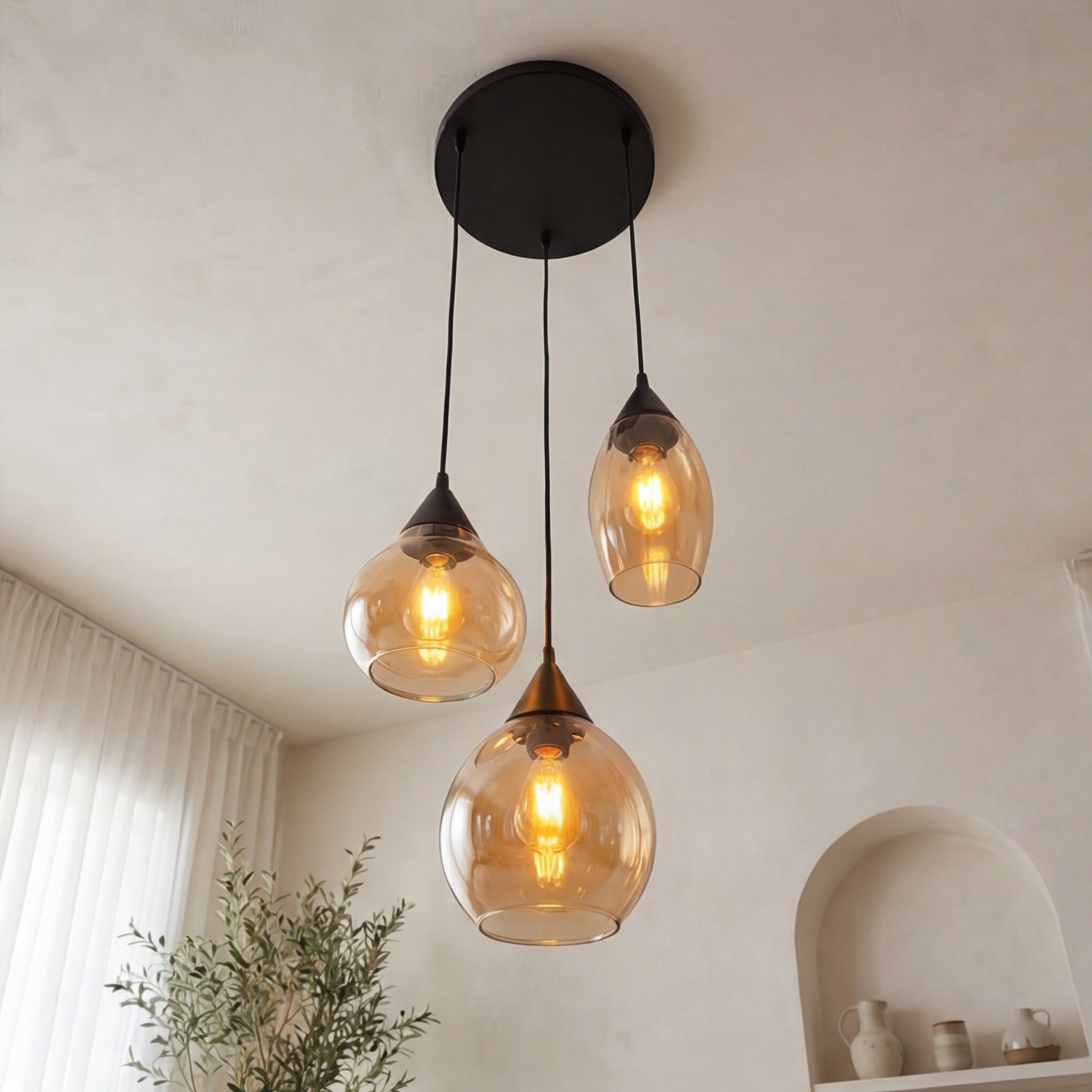 Hanglamp Olea - 3-lichts - Amberkleurig - Glas