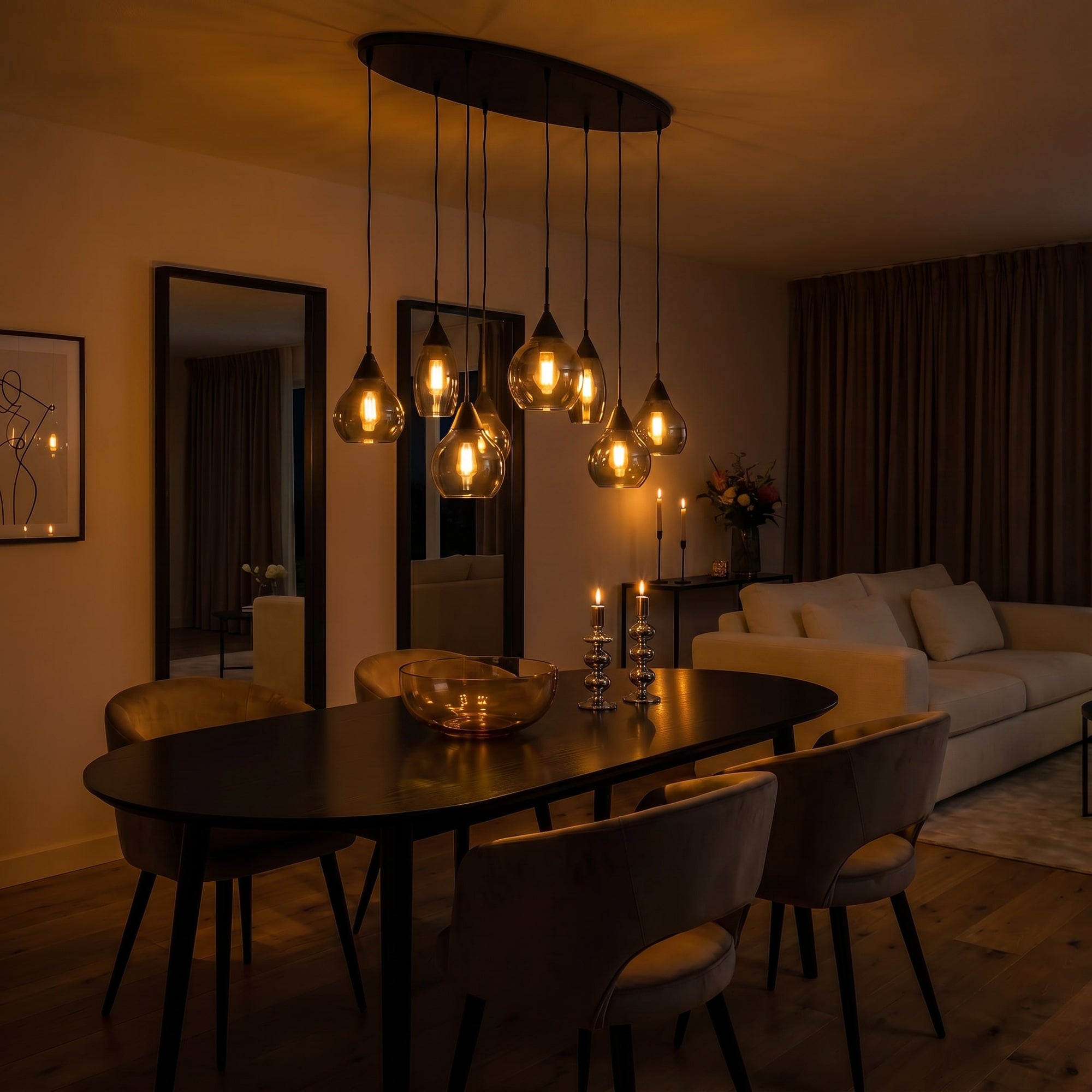 Hanglamp Milly - 8-lichts - Smoke - Glas