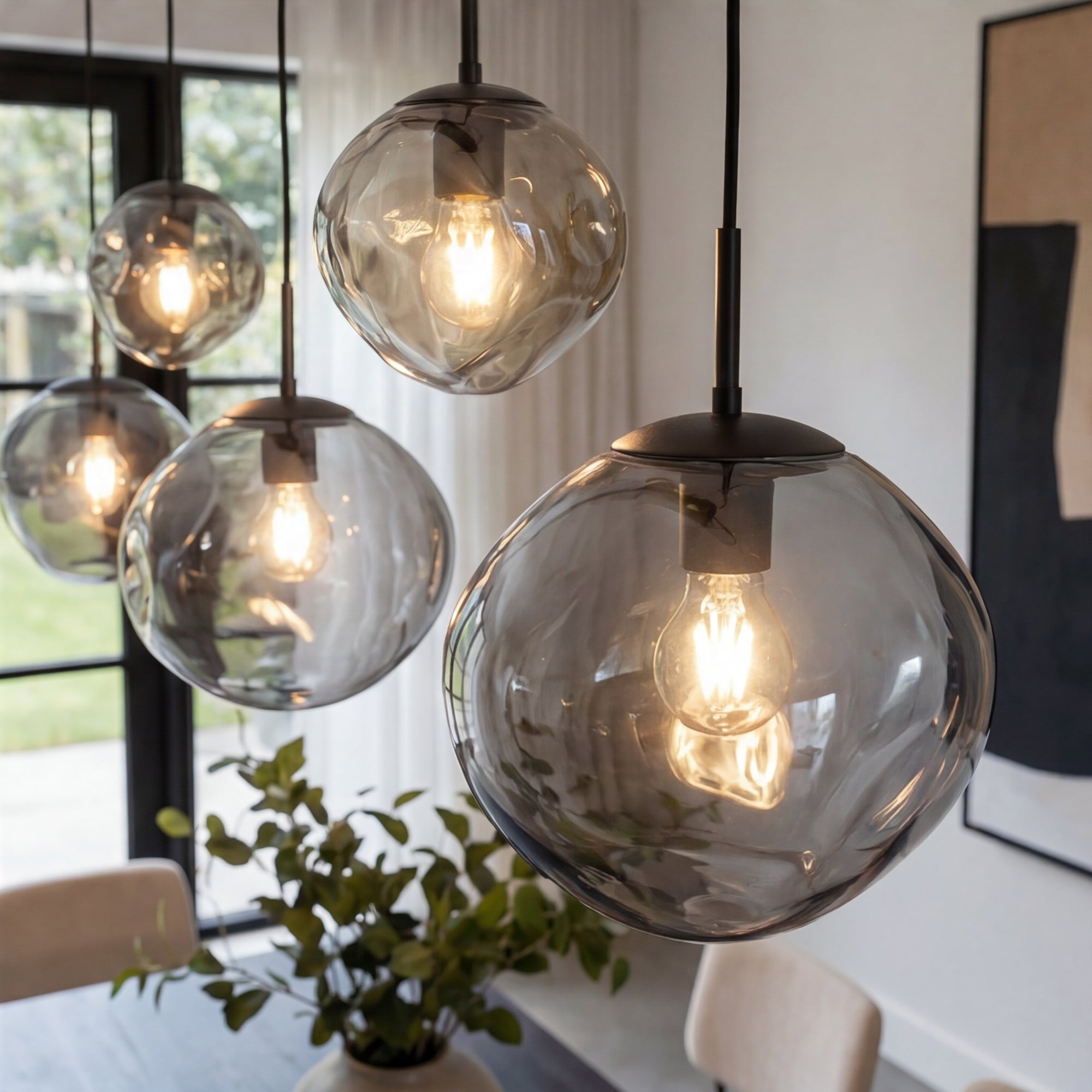 Hanglamp Diora - 5-lichts - Smoke - Glas