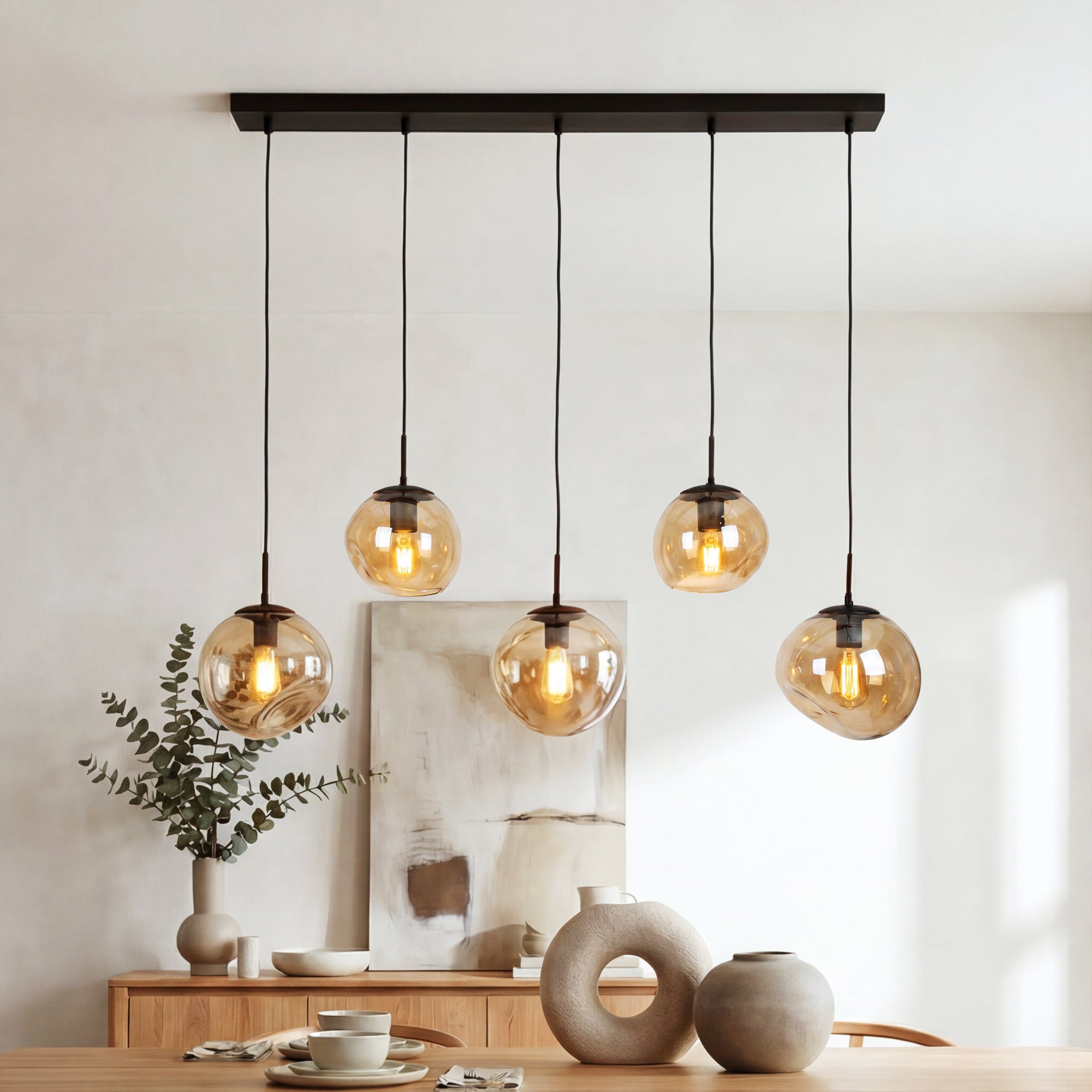 Hanglamp Diora - 5-lichts - Amberkleurig - Glas