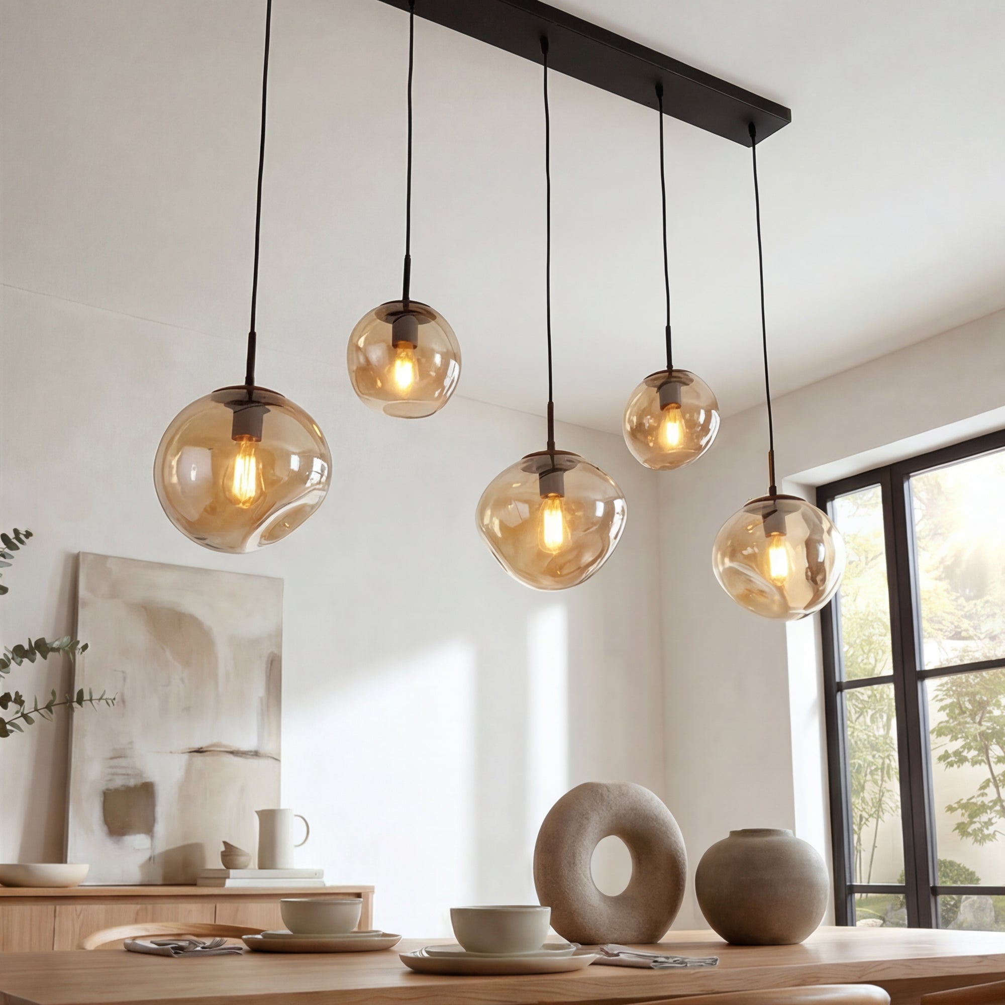 Hanglamp Diora - 5-lichts - Amberkleurig - Glas
