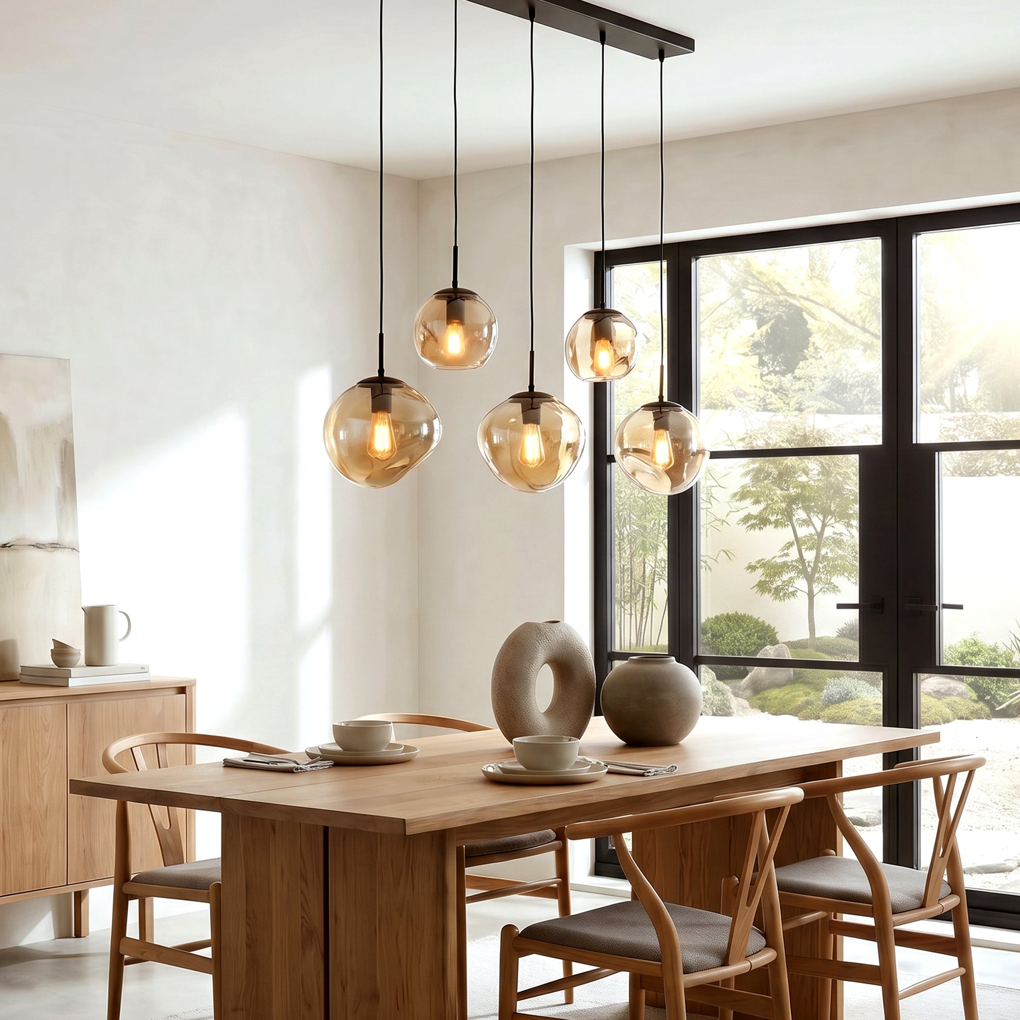 Hanglamp Diora - 5-lichts - Amberkleurig - Glas