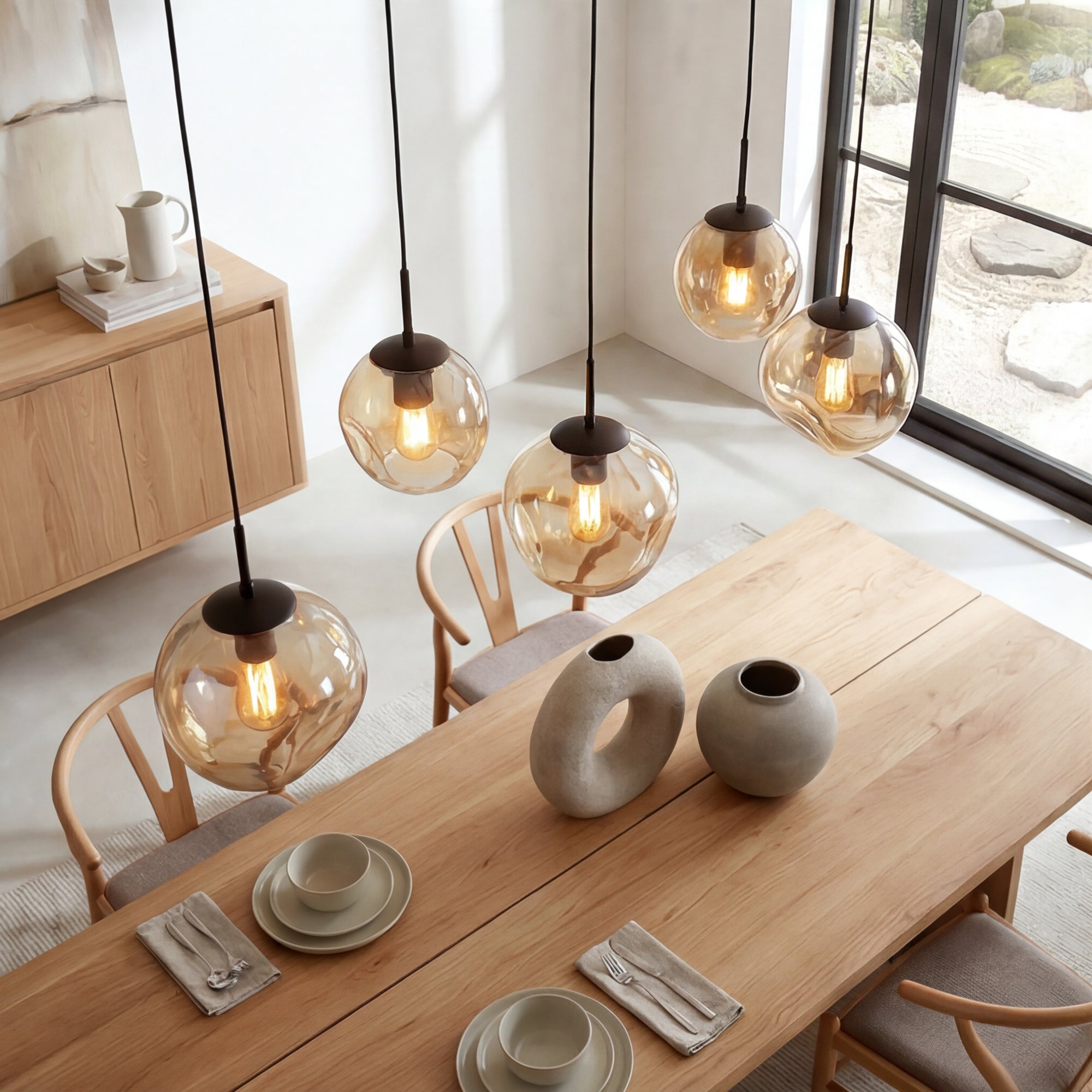 Hanglamp Diora - 5-lichts - Amberkleurig - Glas