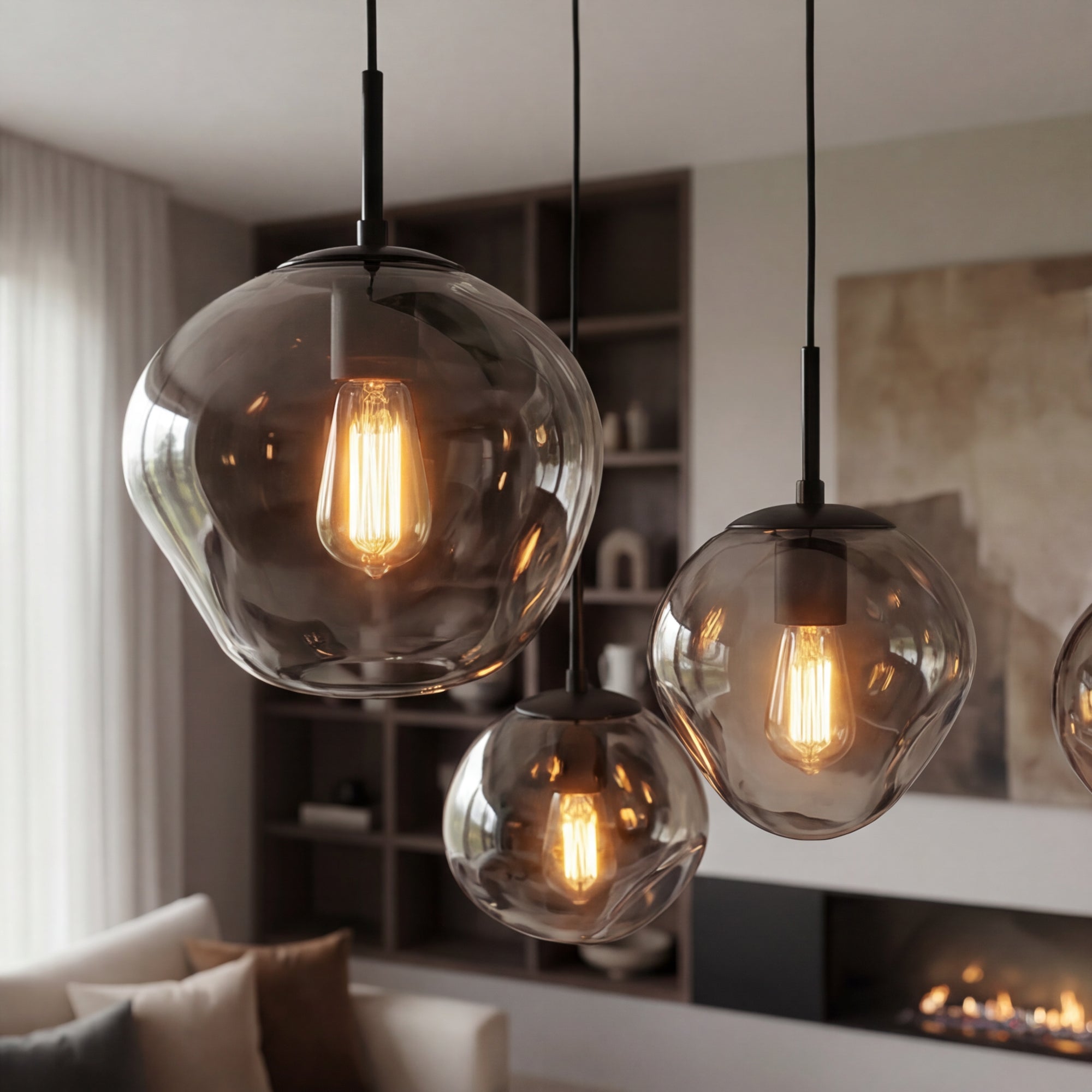 Hanglamp Badoe - 8-lichts - Smoke - Glas