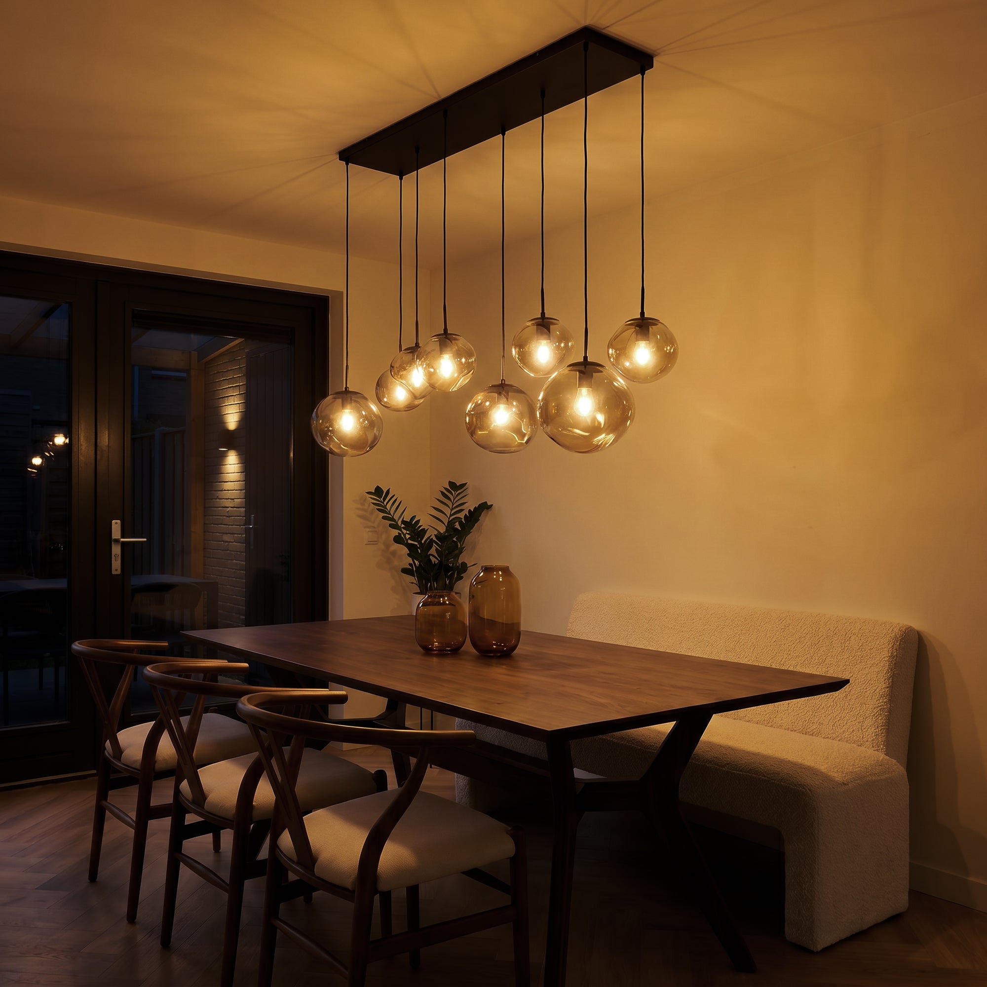 Hanglamp Badoe - 8-lichts - Amberkleurig - Glas