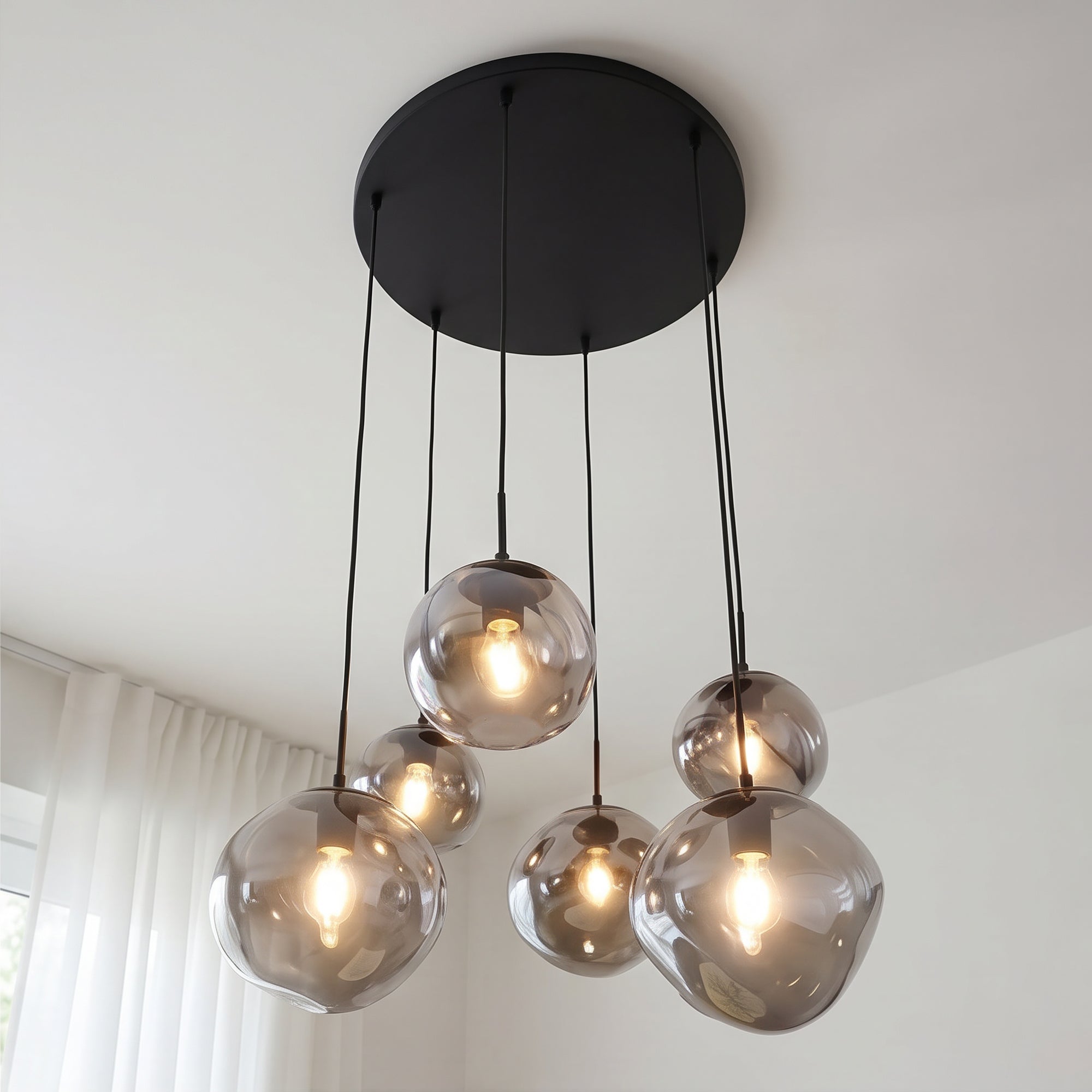 Hanglamp Bello - 6-lichts - Smoke - Glas