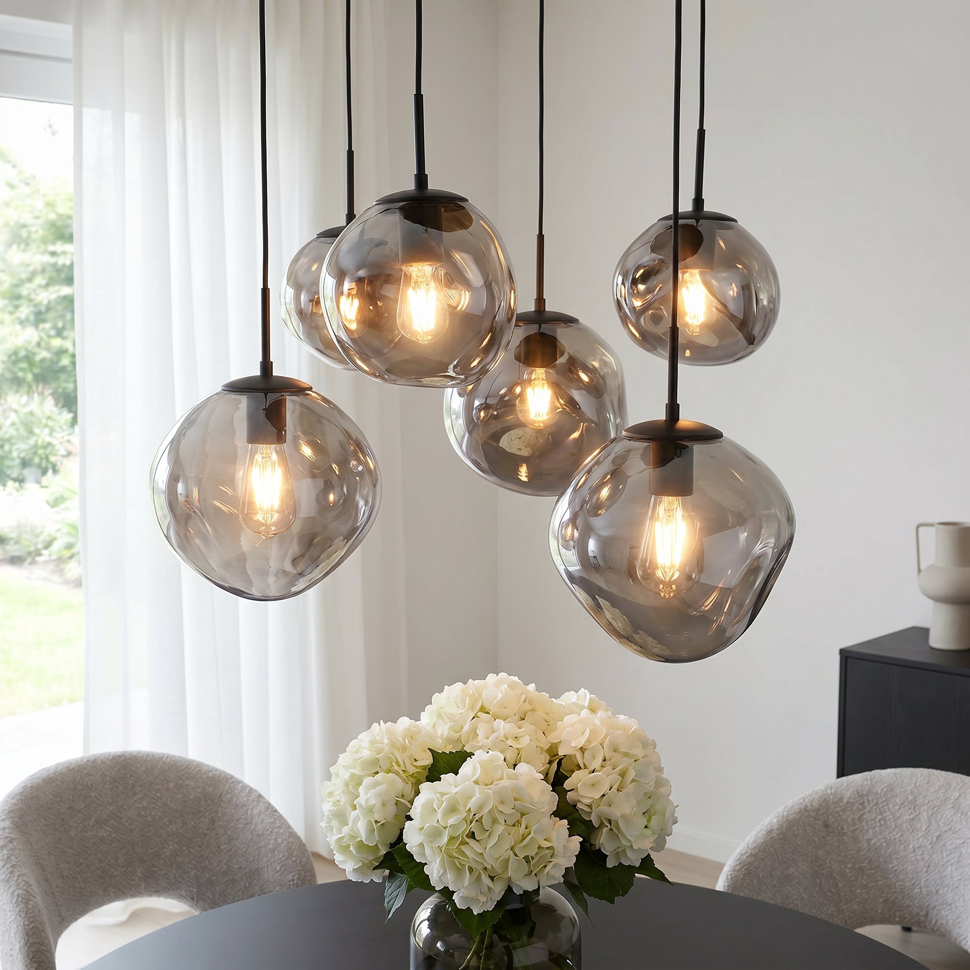 Hanglamp Bello - 6-lichts - Smoke - Glas