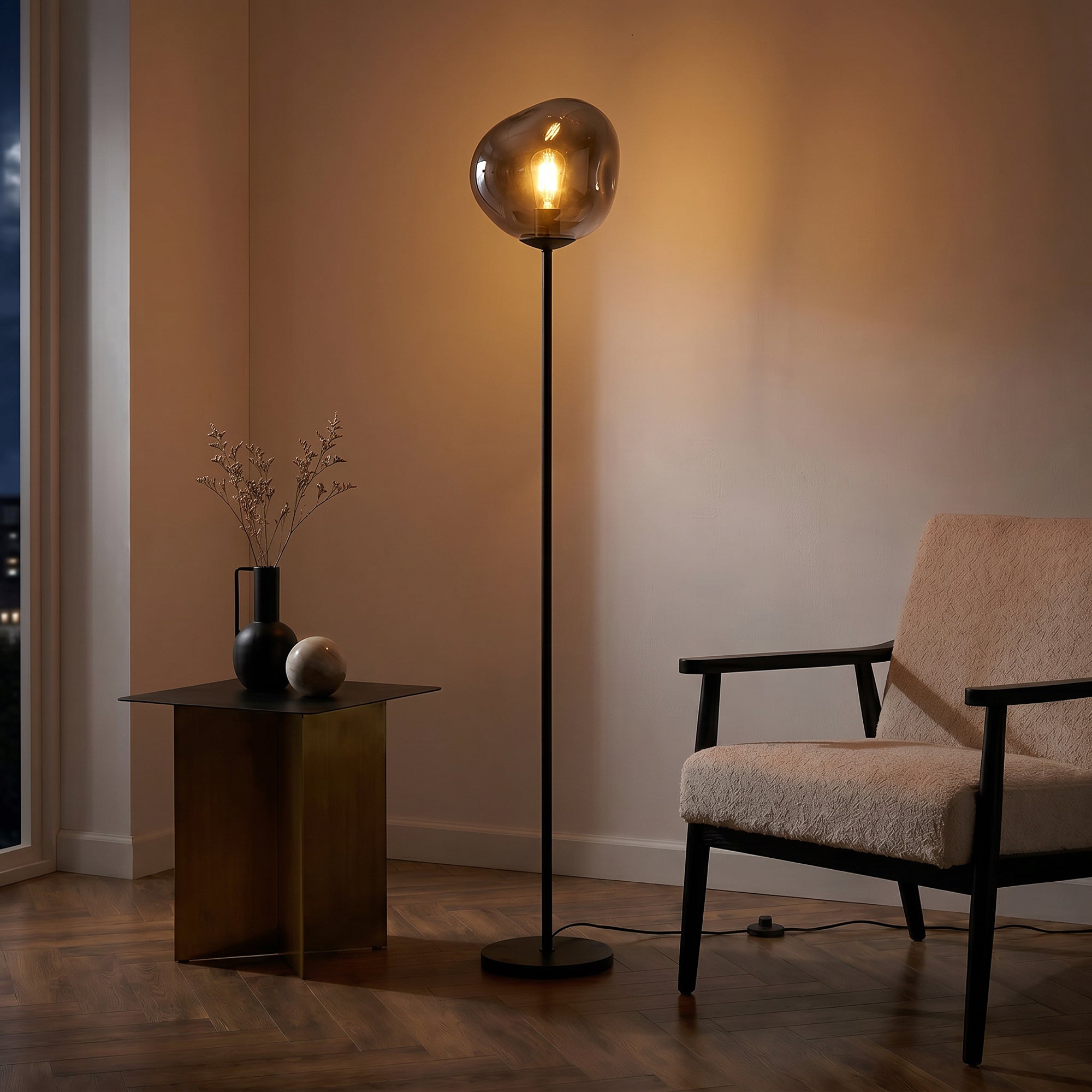 Vloerlamp Badoe - 1-lichts - Smoke - Glas - 170 cm