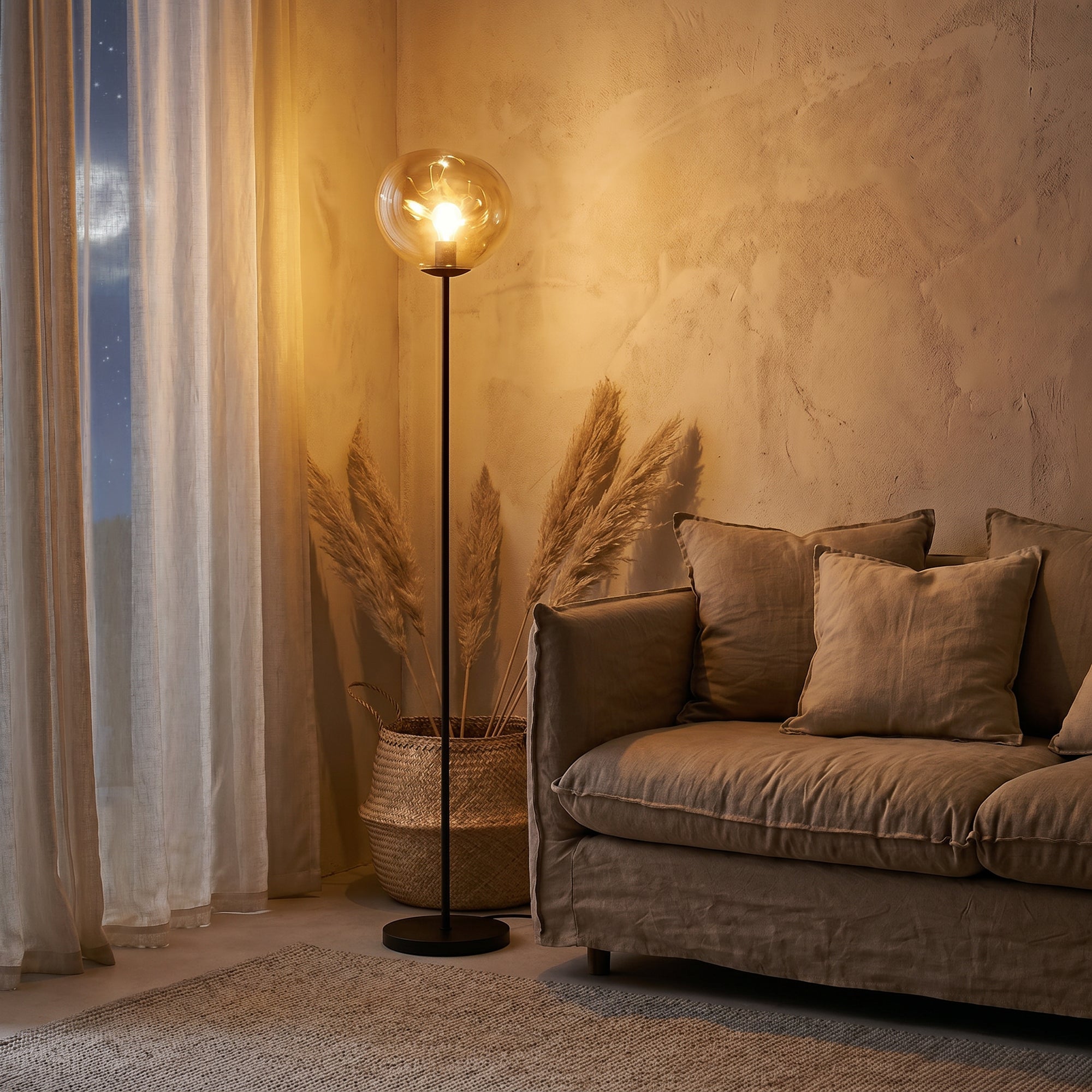 Vloerlamp Badoe - 1-lichts - Amberkleurig - Glas - 170 cm