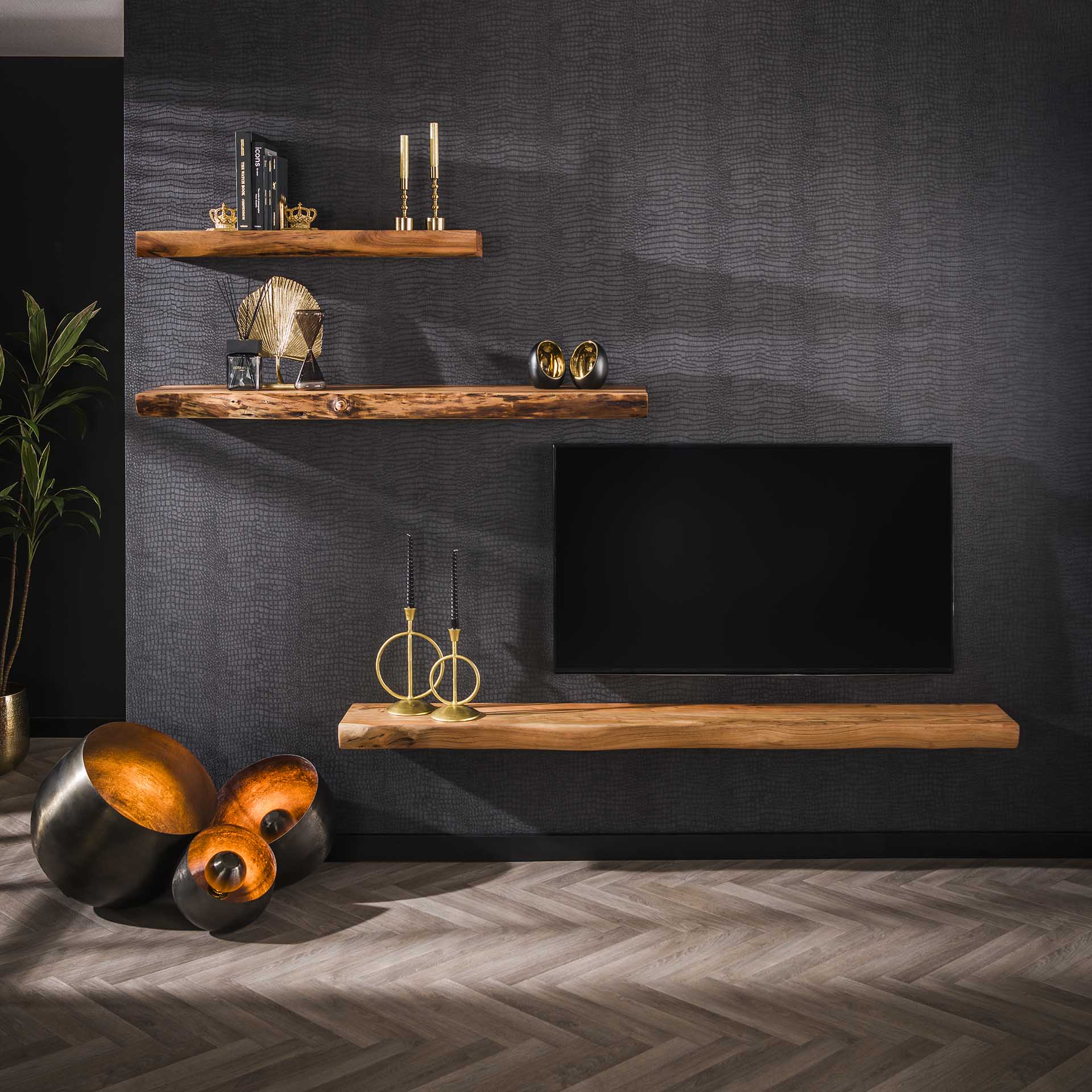 Wandplank / TV-meubel Timber - Bruin - Acaciahout - 200 cm