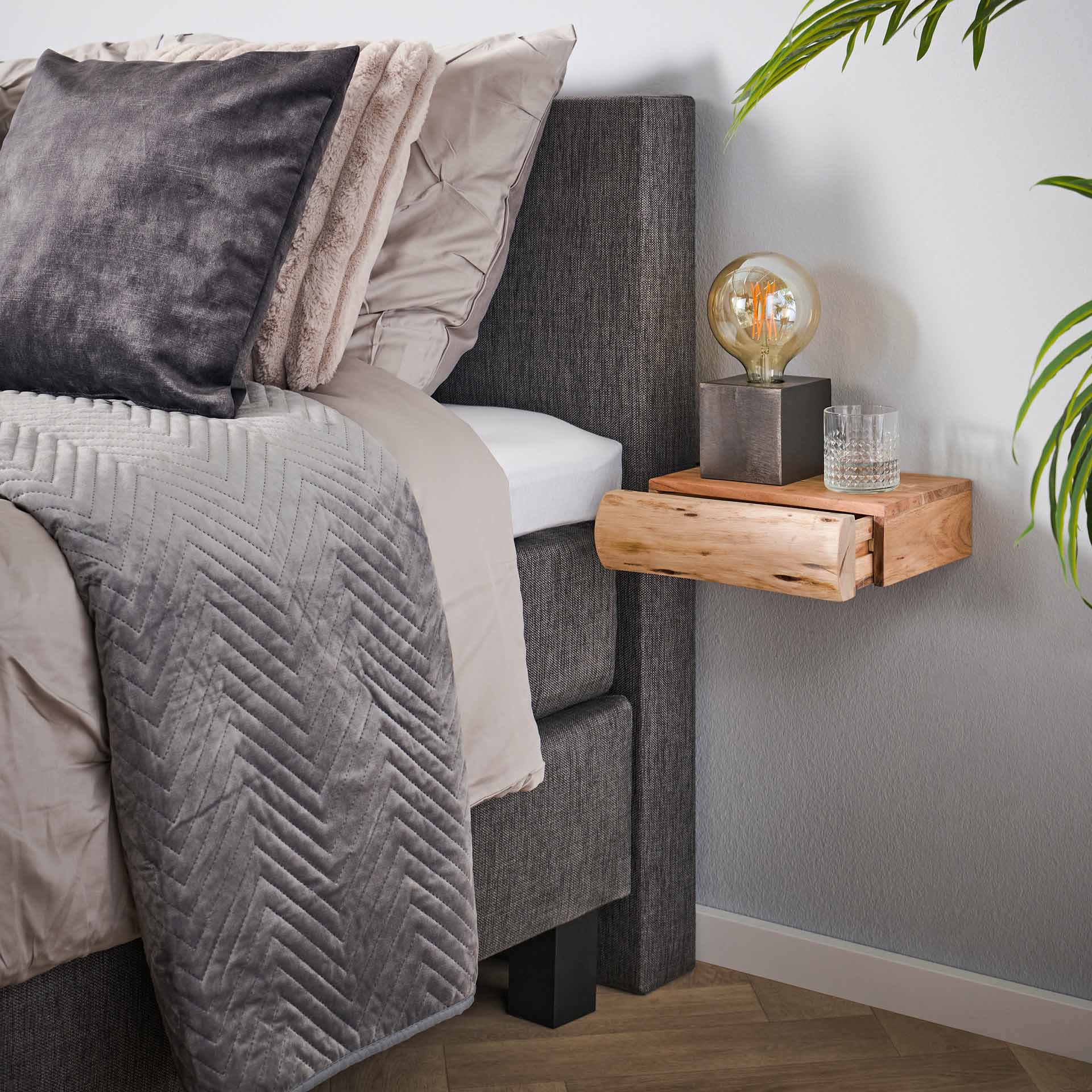 Smal Nachtkastje Gideon - Lichtbruin - Acaciahout - Zwevend