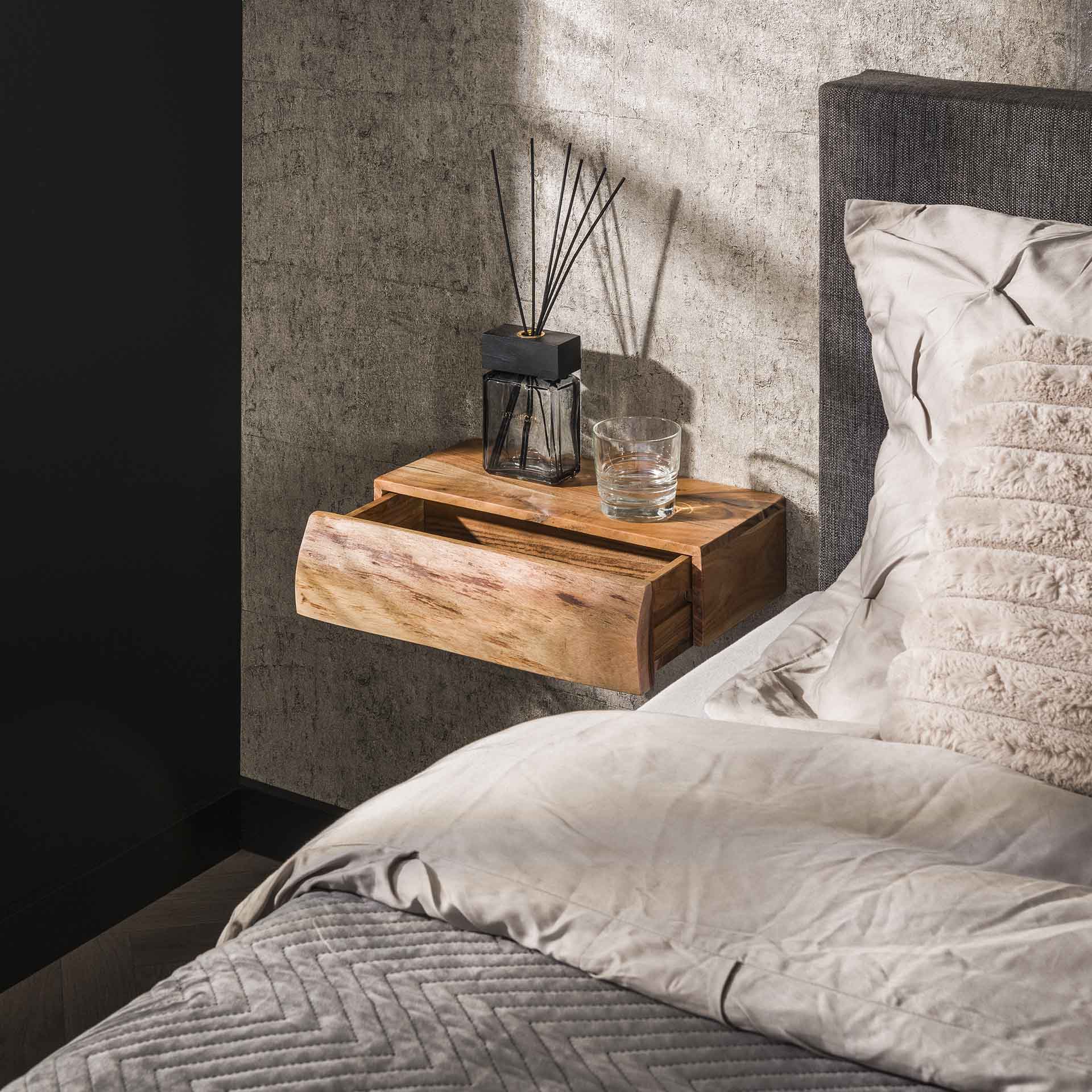 Smal Nachtkastje Jort - Lichtbruin - Acaciahout - Zwevend