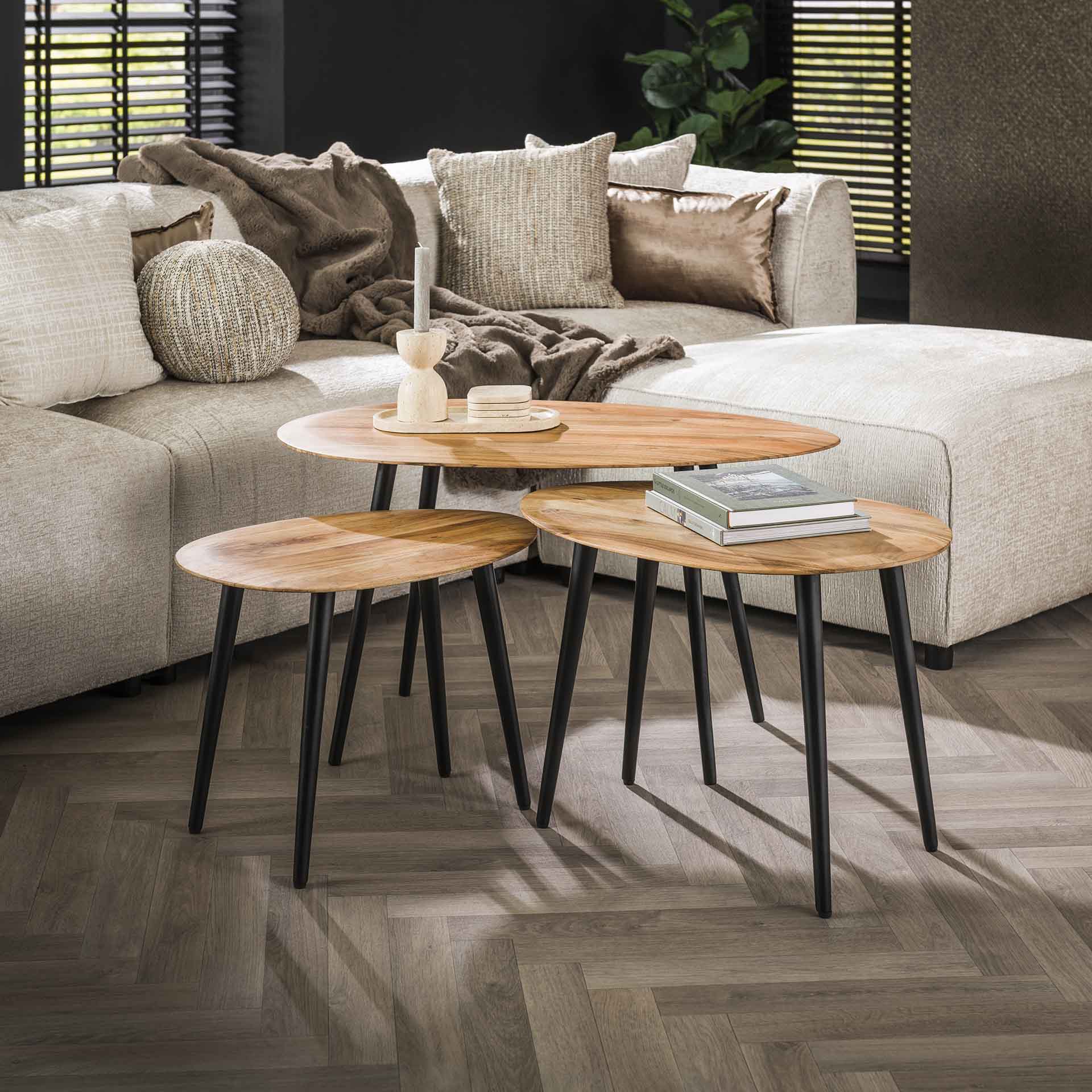 Salontafel Lucent - Lichtbruin - Acaciahout - Set van 3