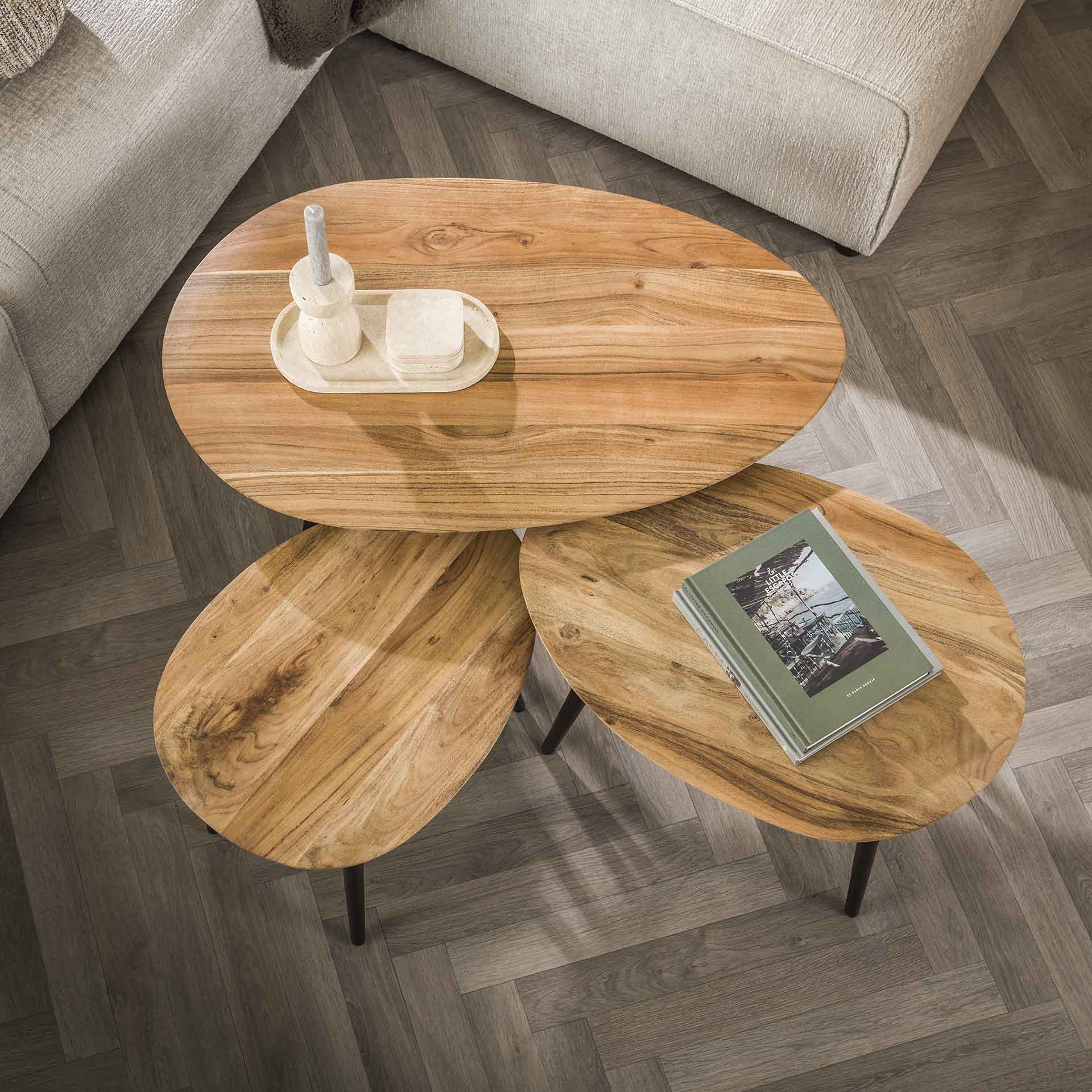 Salontafel Lucent - Lichtbruin - Acaciahout - Set van 3