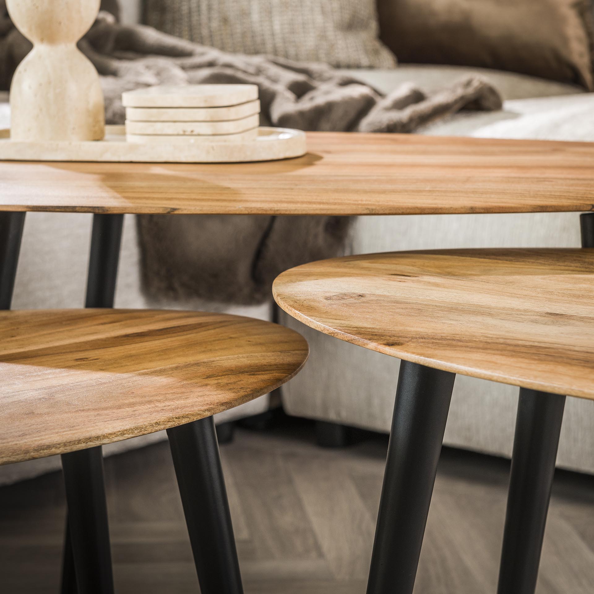 Salontafel Lucent - Lichtbruin - Acaciahout - Set van 3