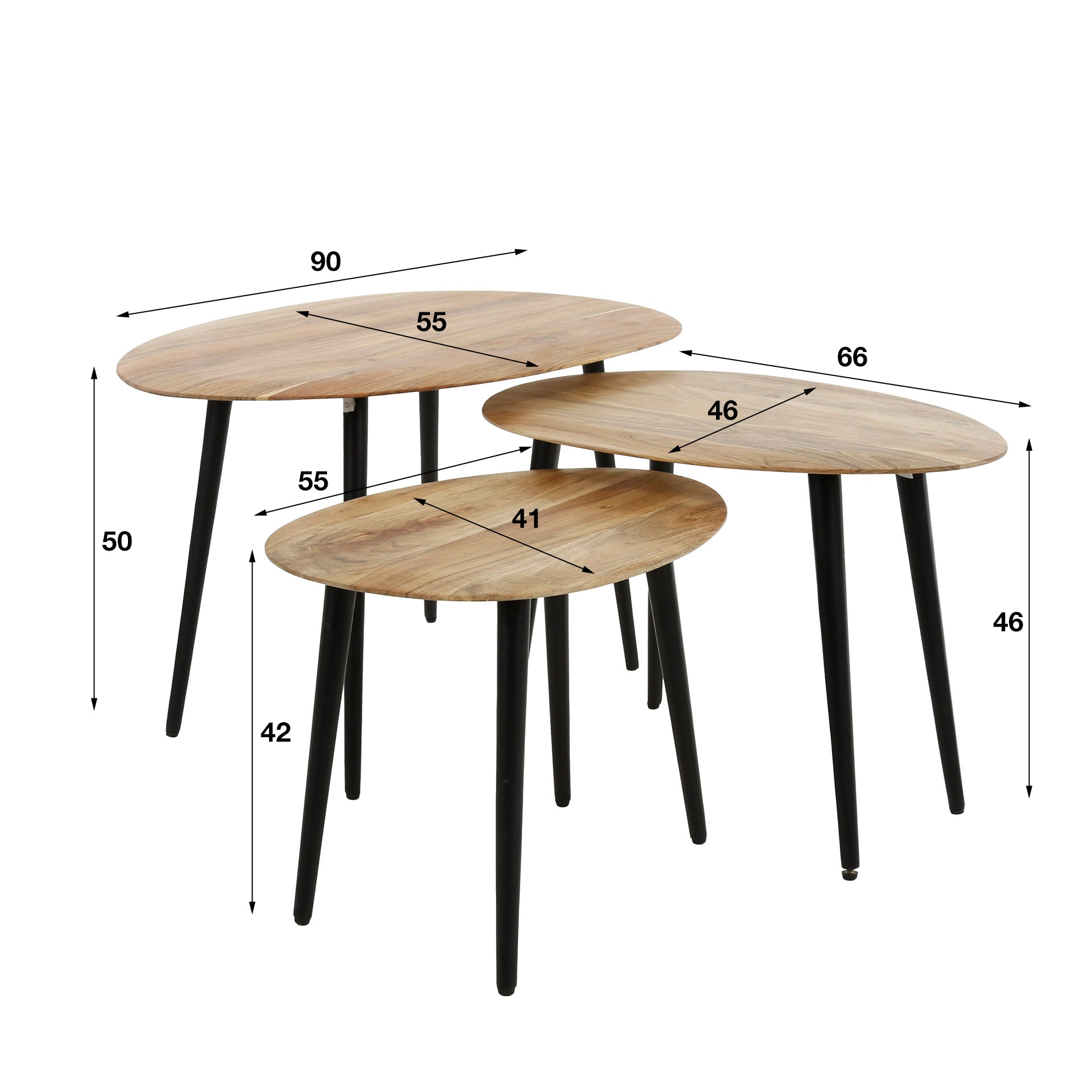 Salontafel Lucent - Lichtbruin - Acaciahout - Set van 3