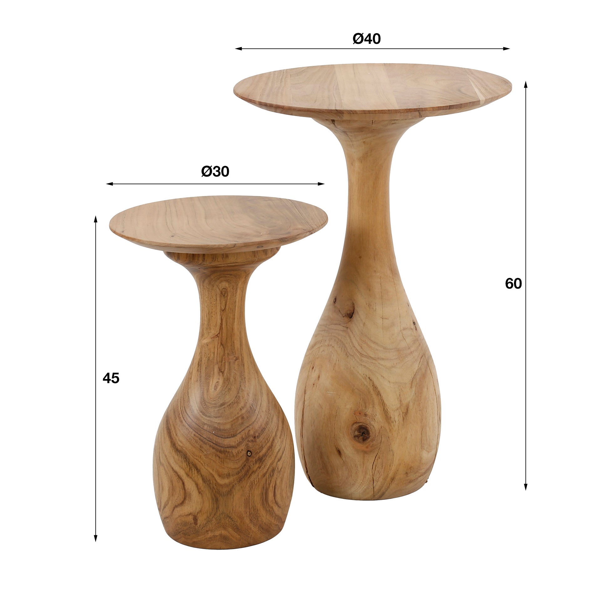 Bijzettafel Baisse - Lichtbruin - Acaciahout - Set van 2