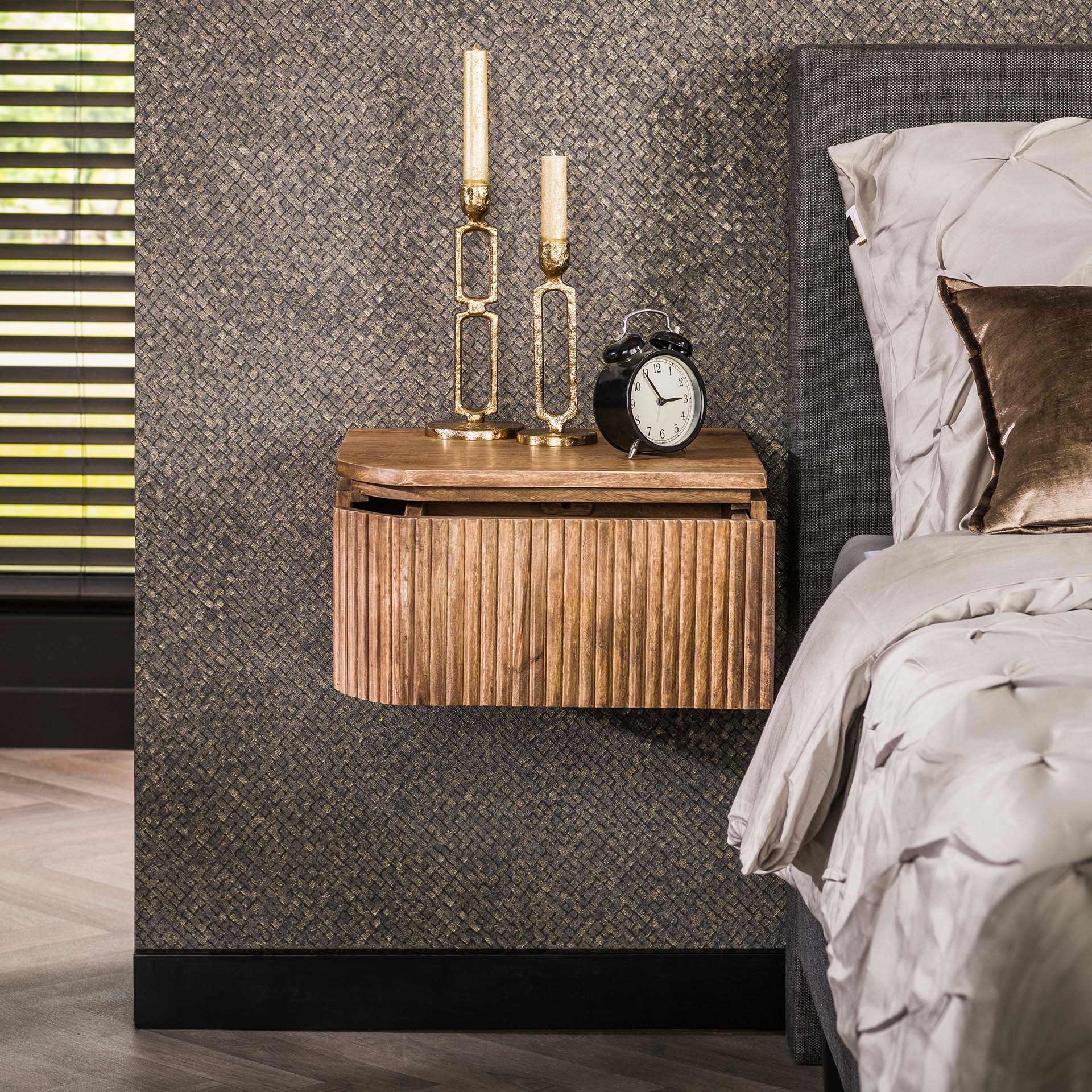 Nachtkastje Serene - Lichtbruin - Mangohout - Zwevend - Set van 2