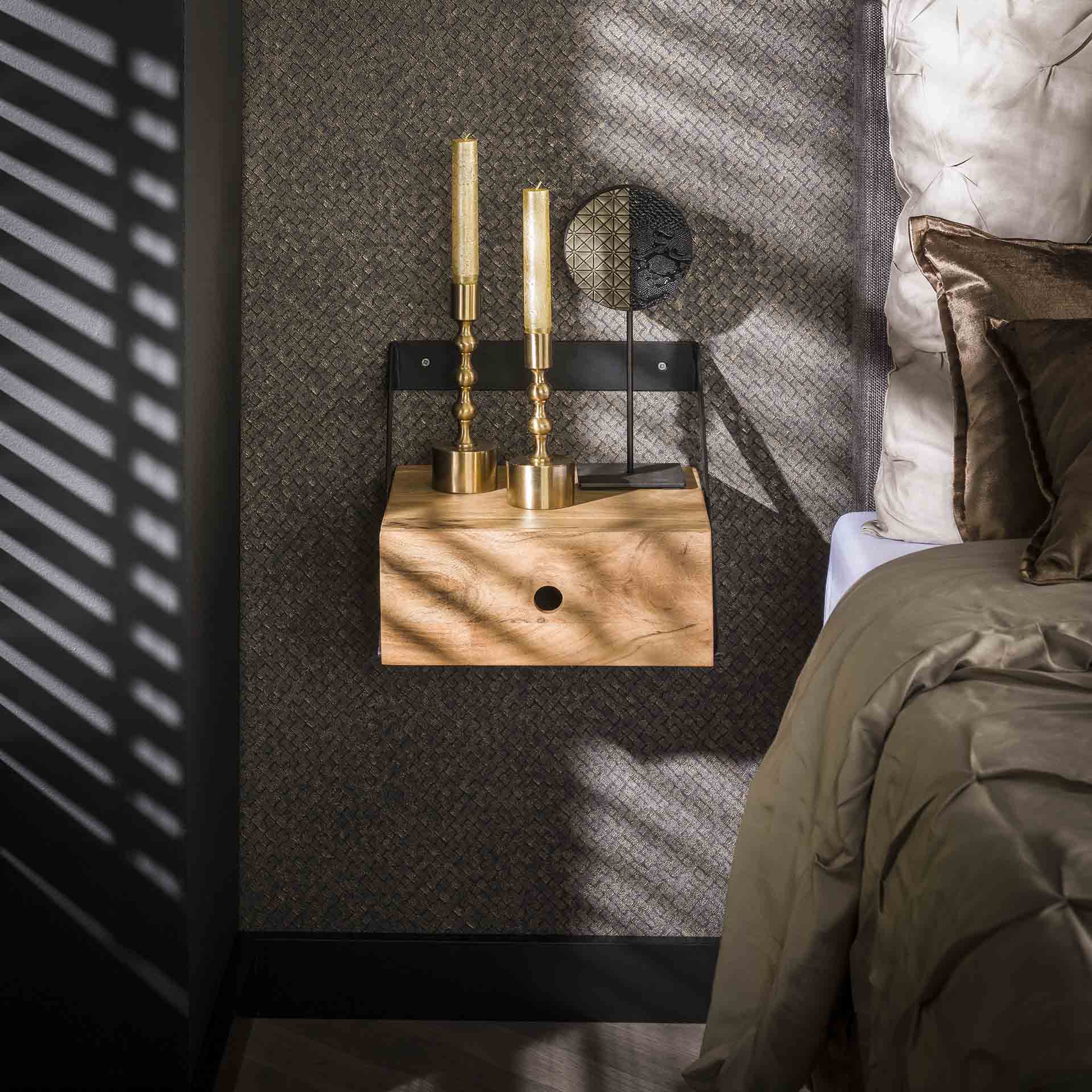 Nachtkastje Nate - Lichtbruin - Acaciahout - Zwevend