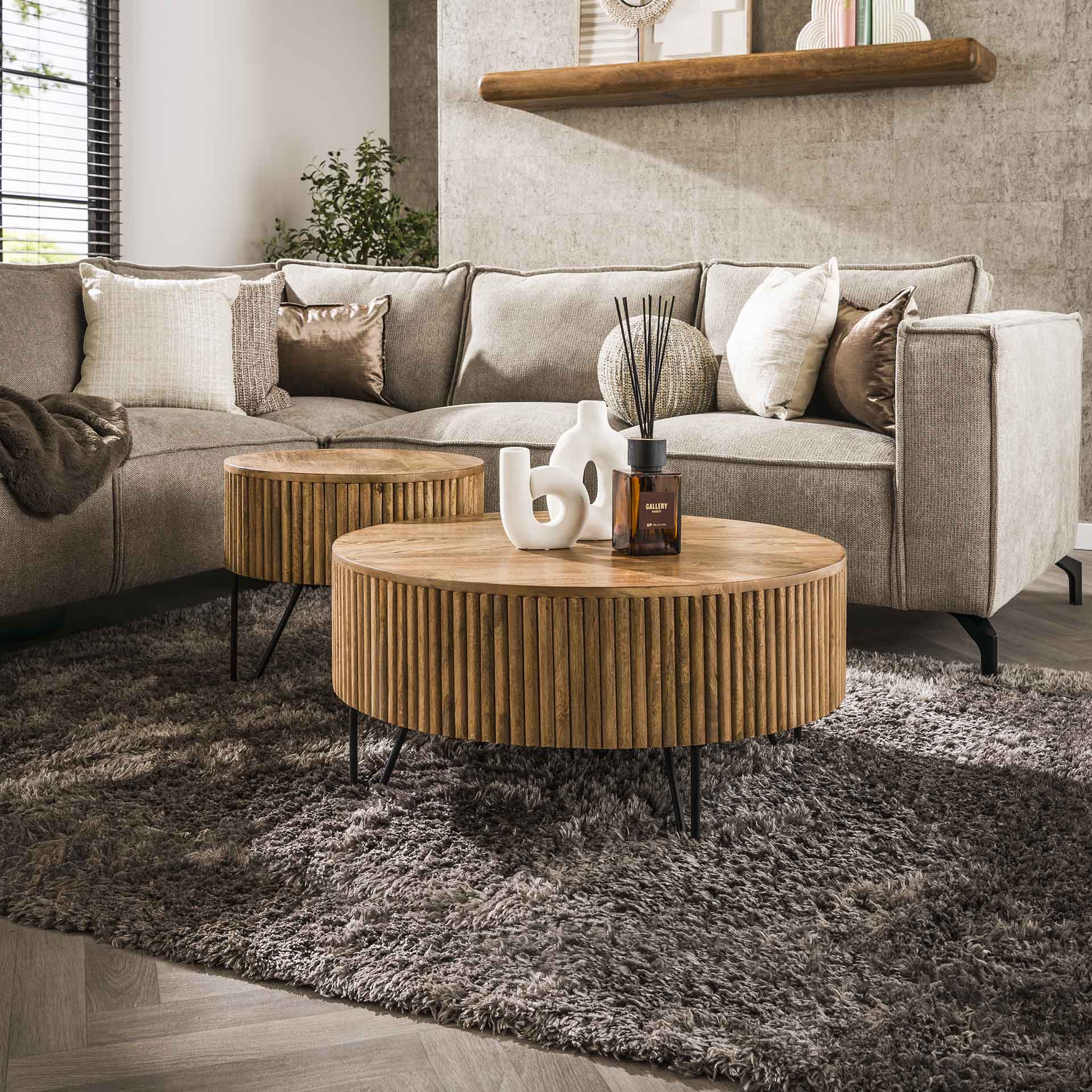 Salontafel Wave - Rond - Mangohout - Set van 2