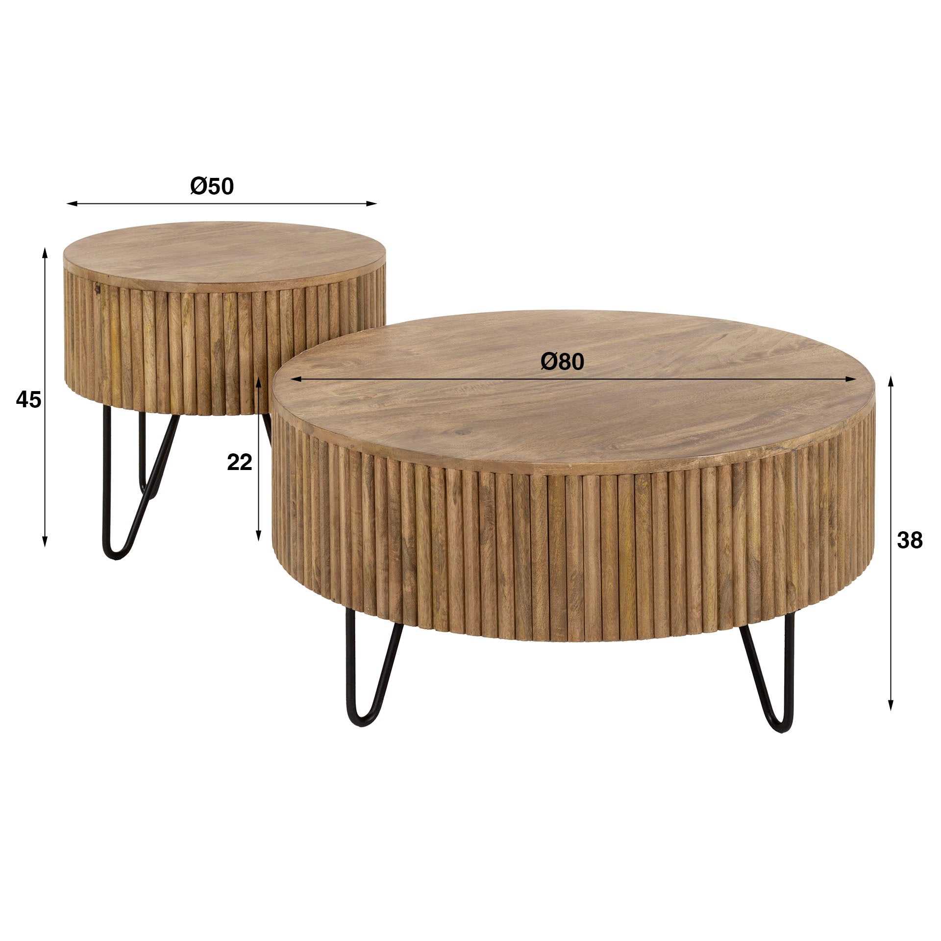 Salontafel Wave - Rond - Mangohout - Set van 2