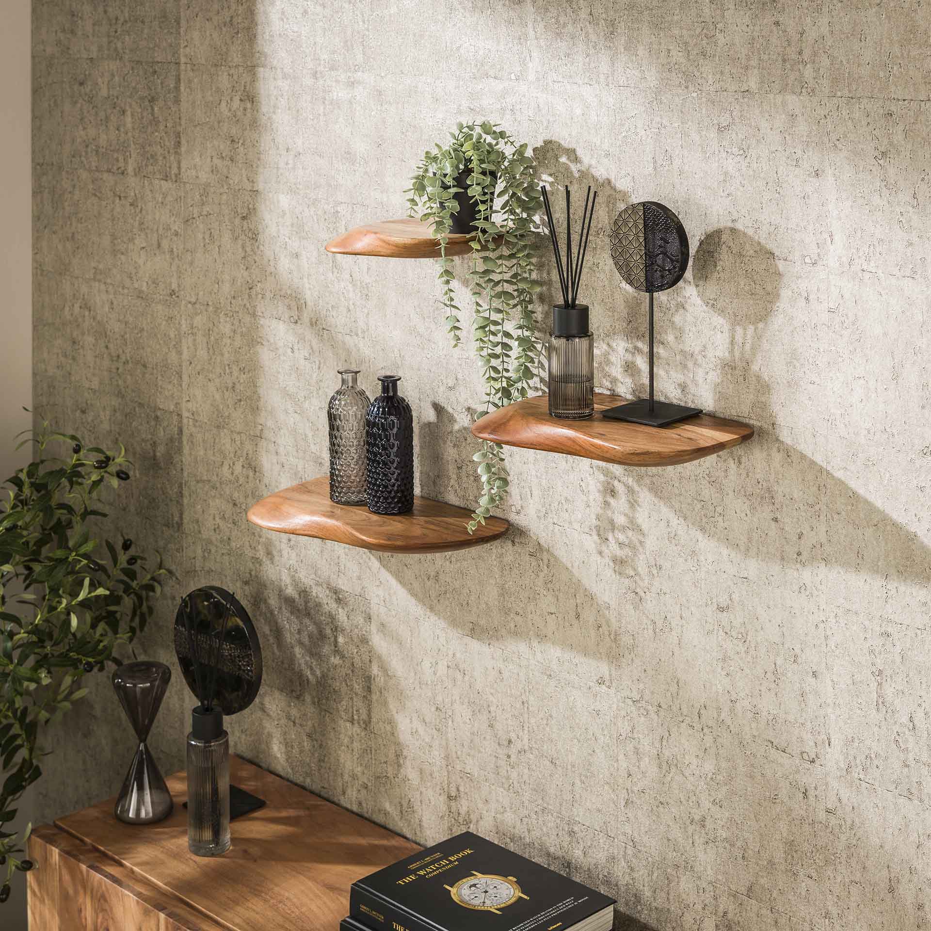 Wandplank Rose - Bruin - Acaciahout - Set van 3