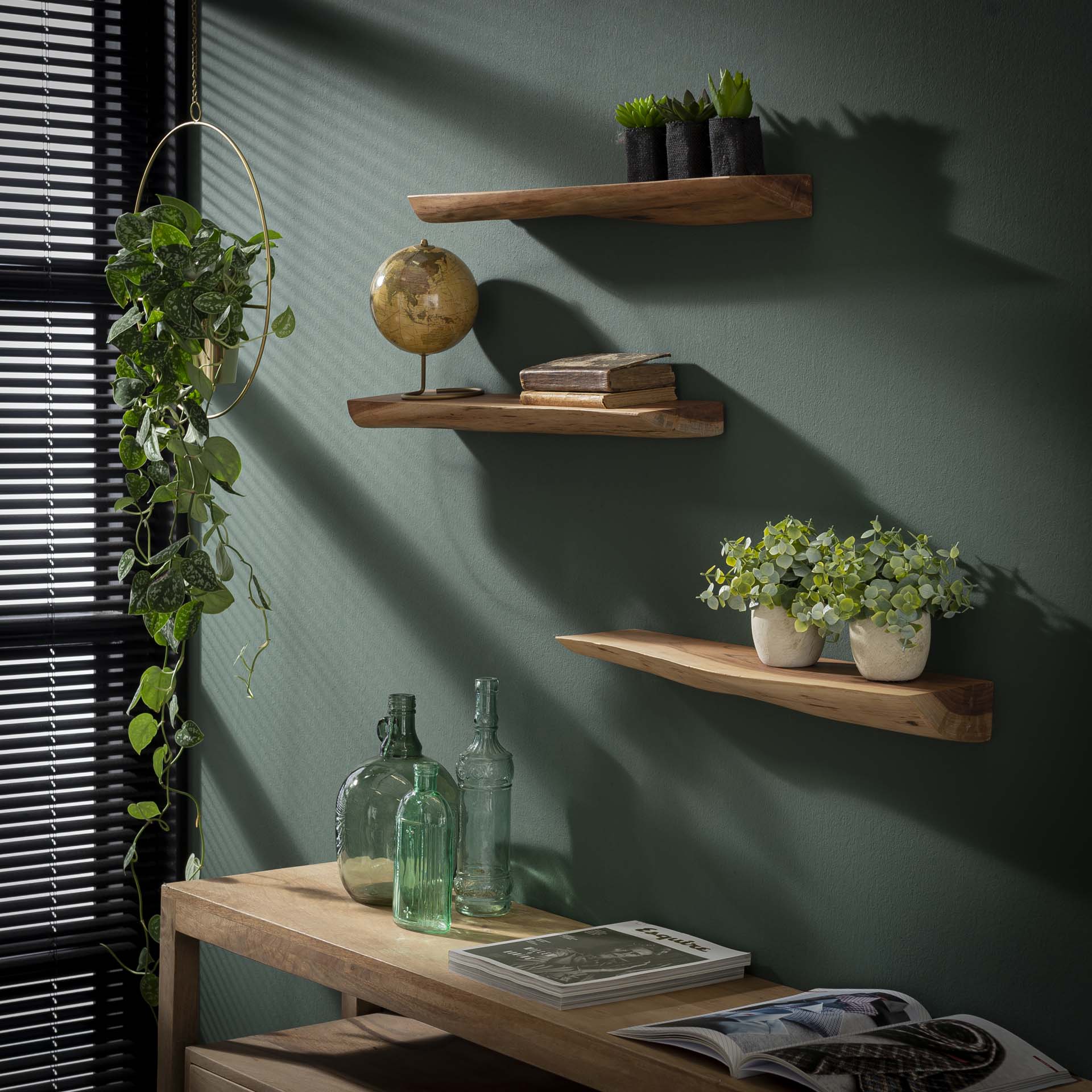Wandplank Elegance - Bruin - Acaciahout - Set van 3