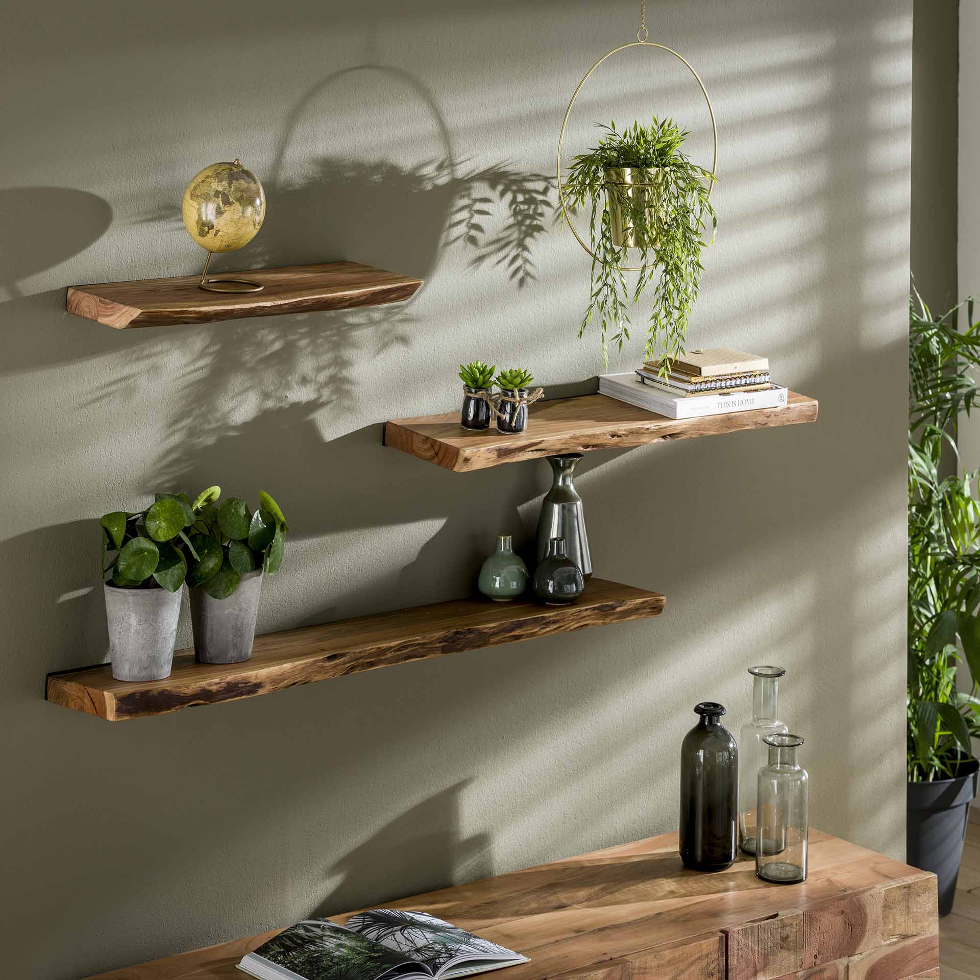 Wandplank Luc - Bruin - Acaciahout - 120 cm