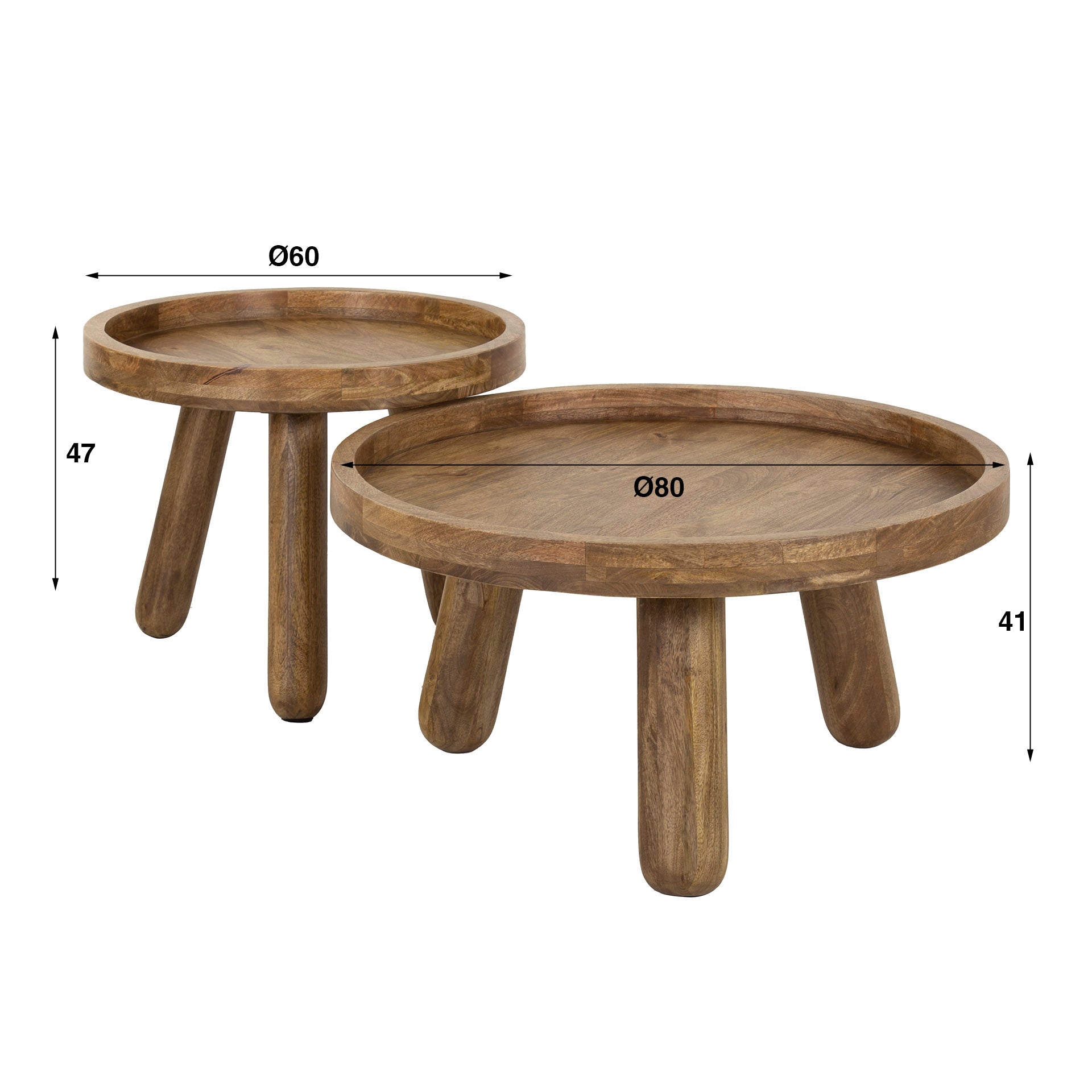 Salontafel Tripod - Rond - Acaciahout - Set van 2