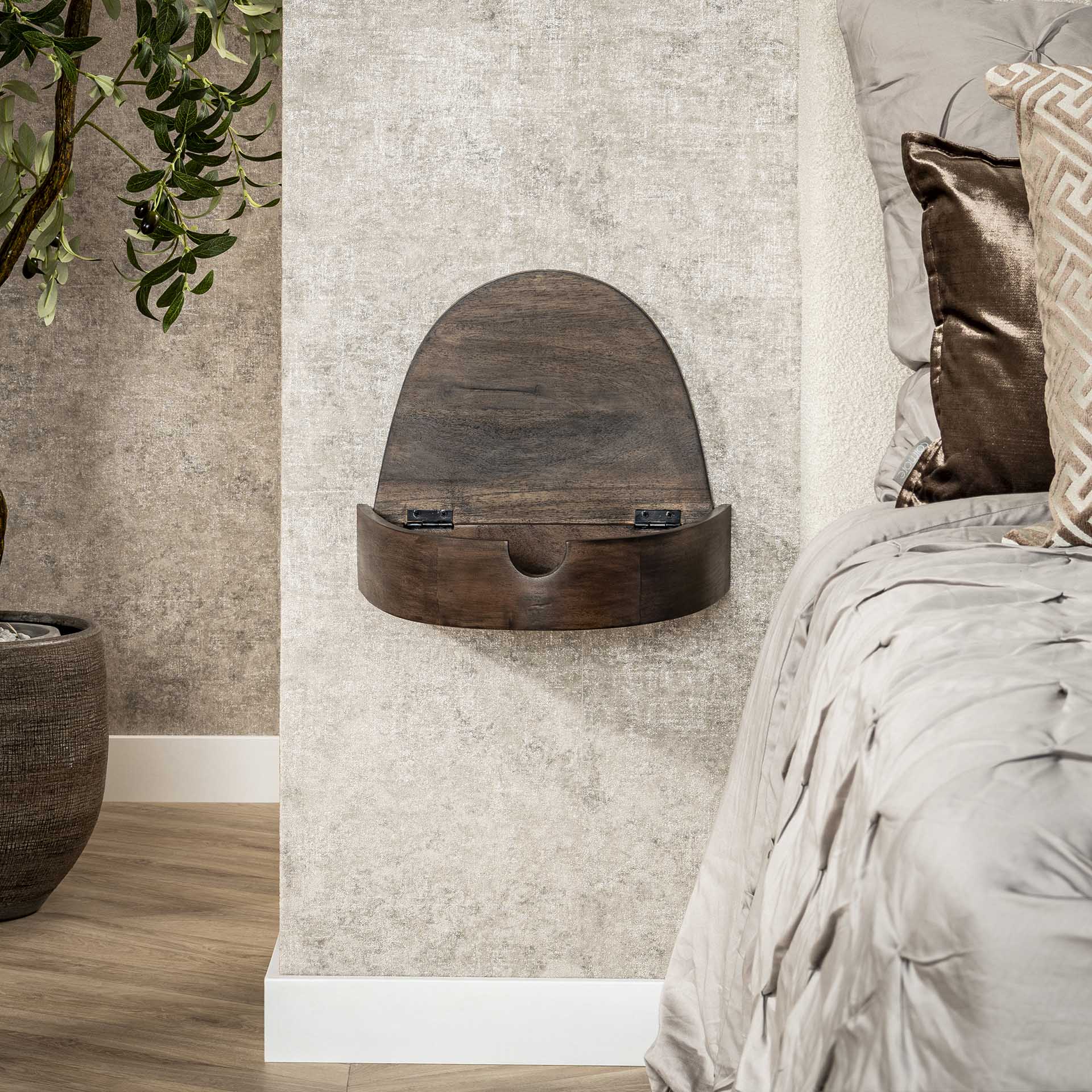 Nachtkastje Circo - Donkerbruin - Acaciahout - Zwevend