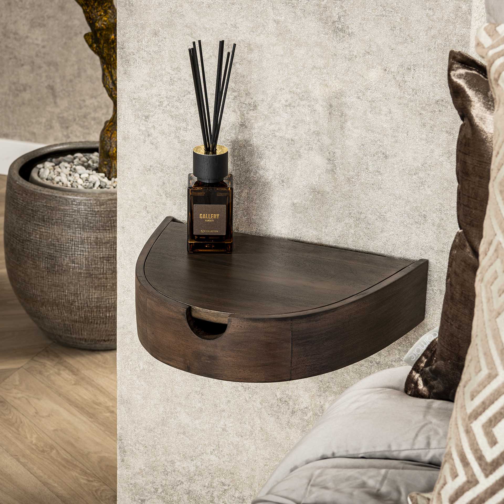 Nachtkastje Circo - Donkerbruin - Acaciahout - Zwevend