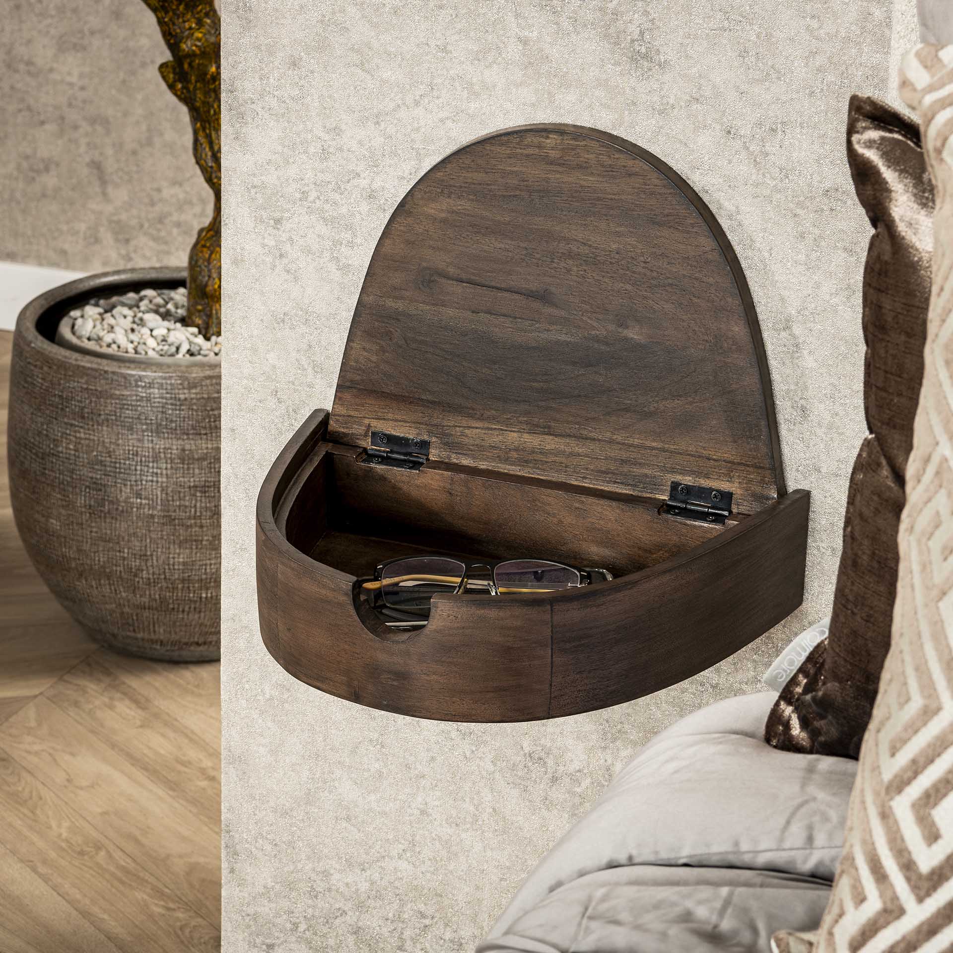 Nachtkastje Circo - Donkerbruin - Acaciahout - Zwevend