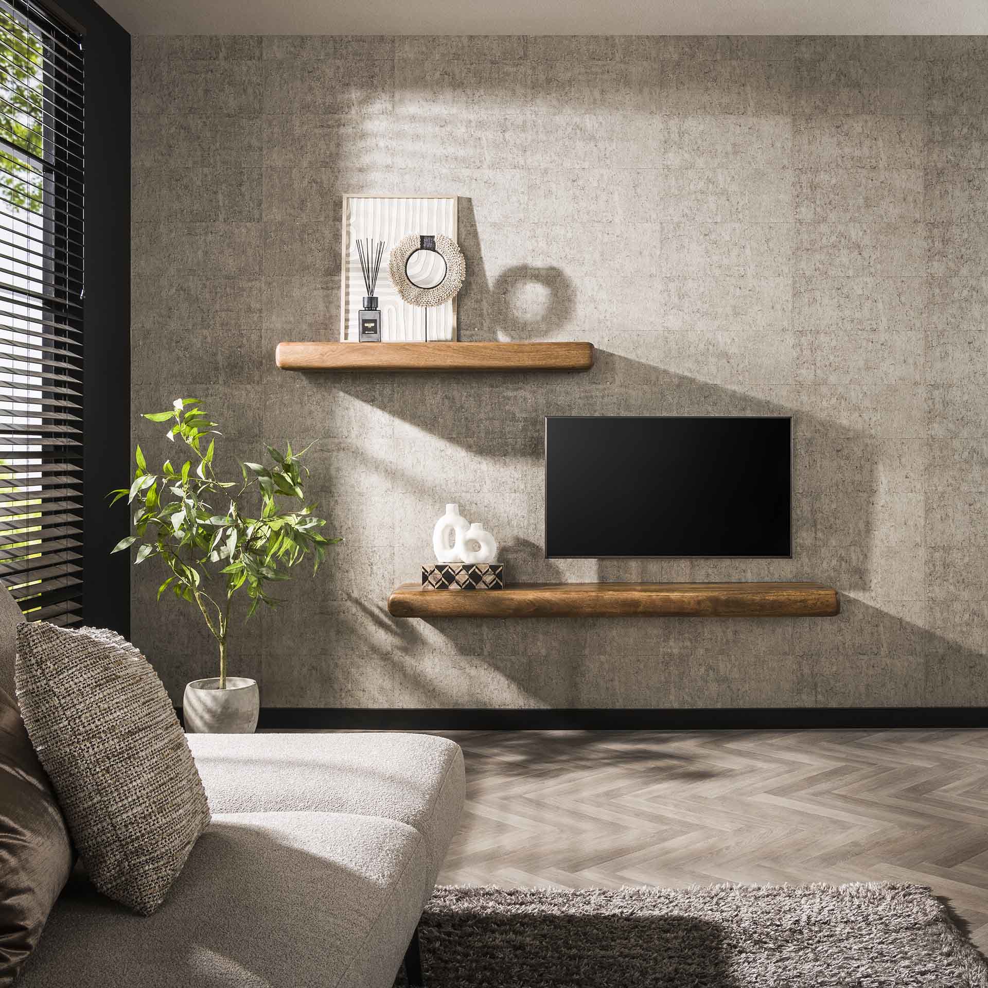 Wandplank Eclipse - Bruin - Mangohout - 118 cm