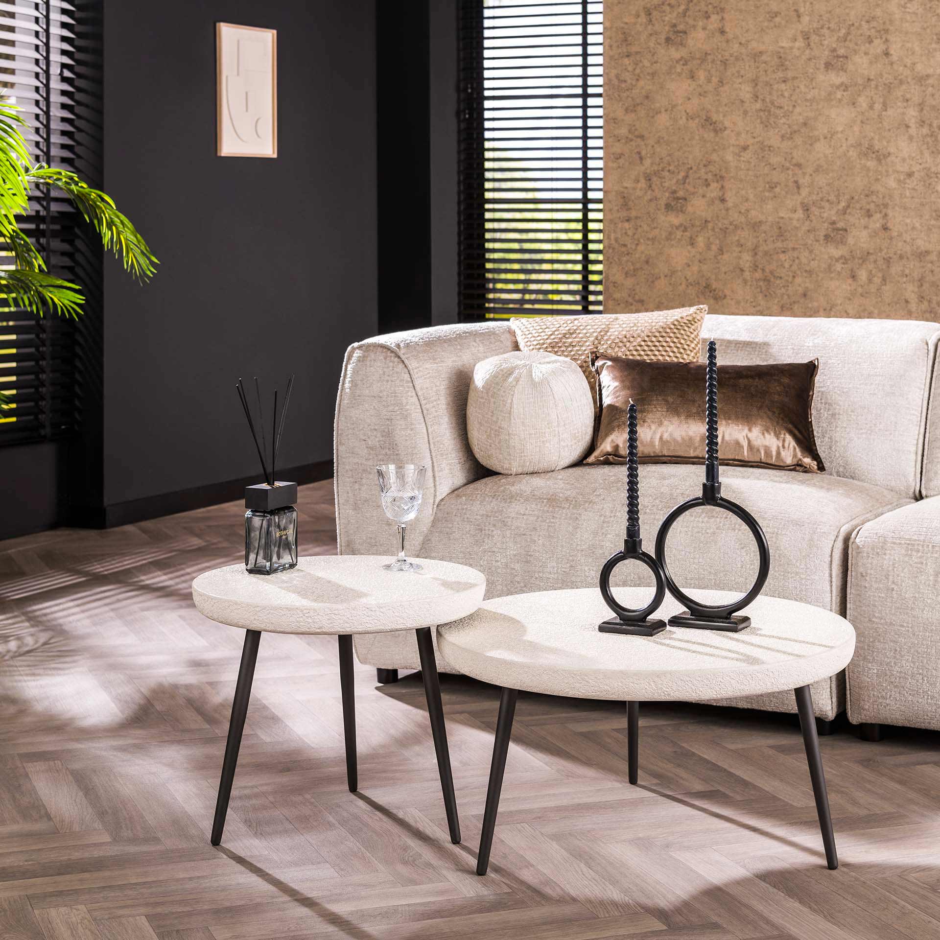 Salontafel Horizon - Wit - Rond - Marmer Composiet - Set van 2