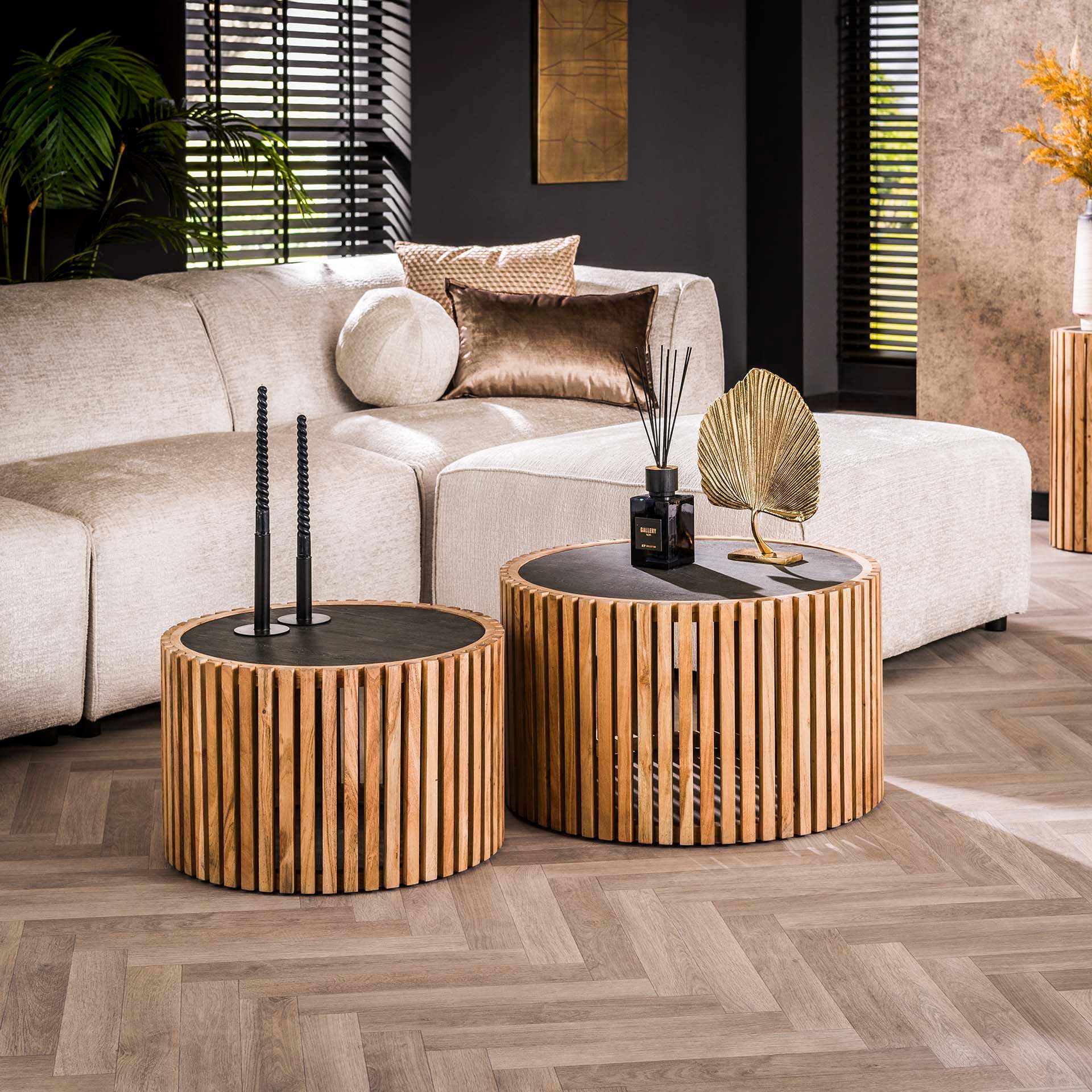 Salontafel Helios - Rond - Leisteen - Set van 2