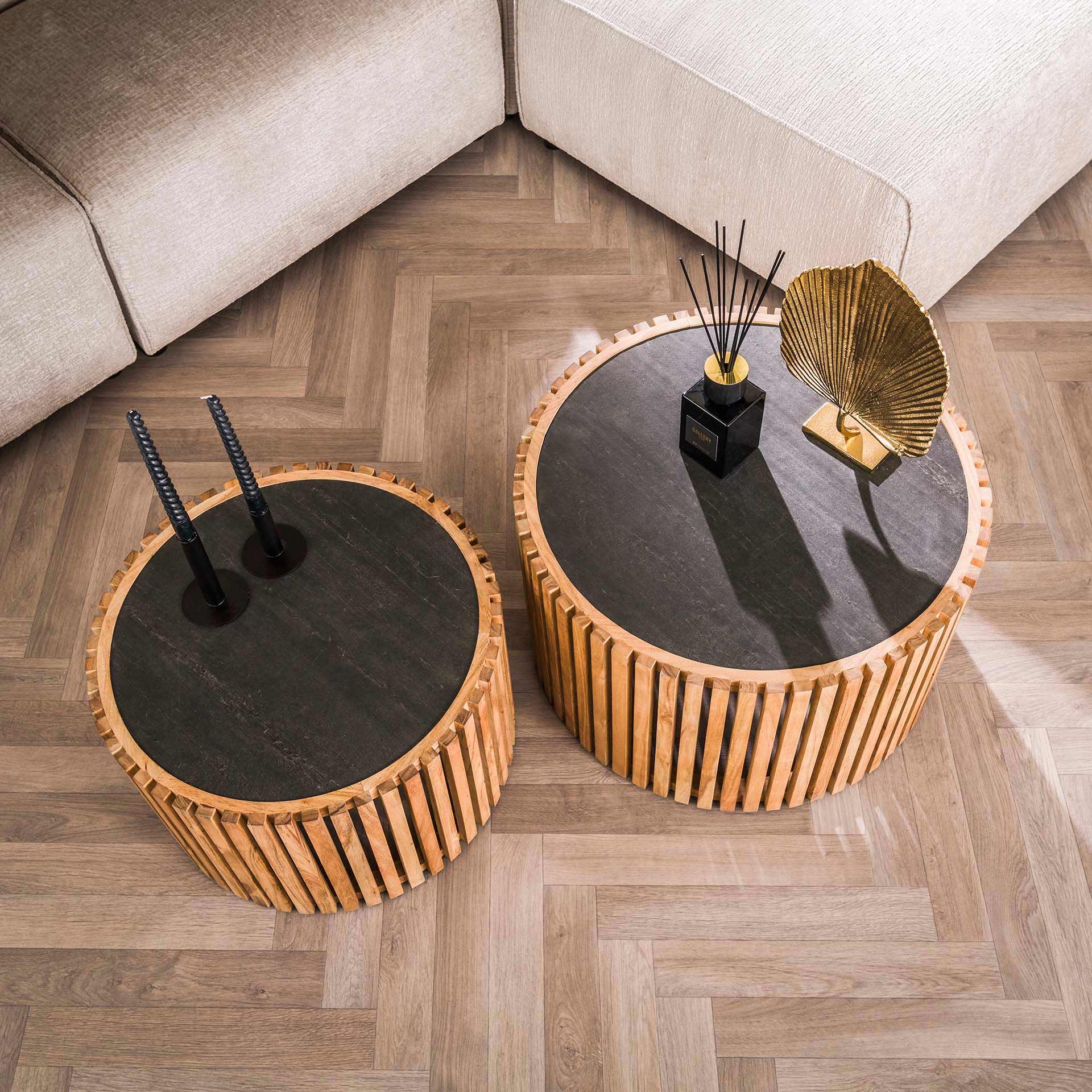 Salontafel Helios - Rond - Leisteen - Set van 2