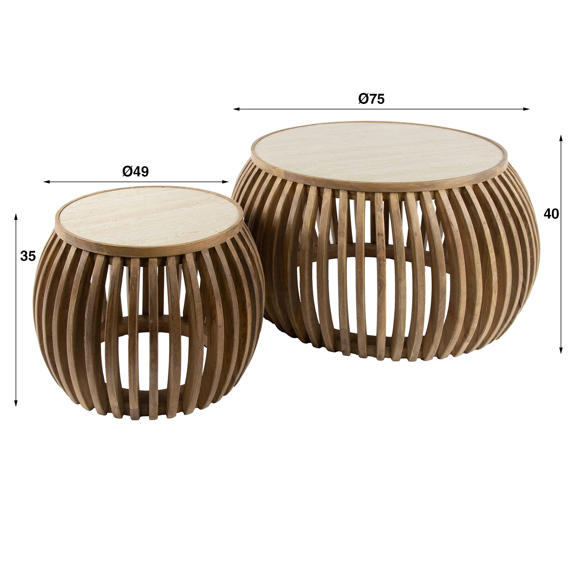 Salontafel Linoa - Rond - Keramisch Travertin - Set van 2