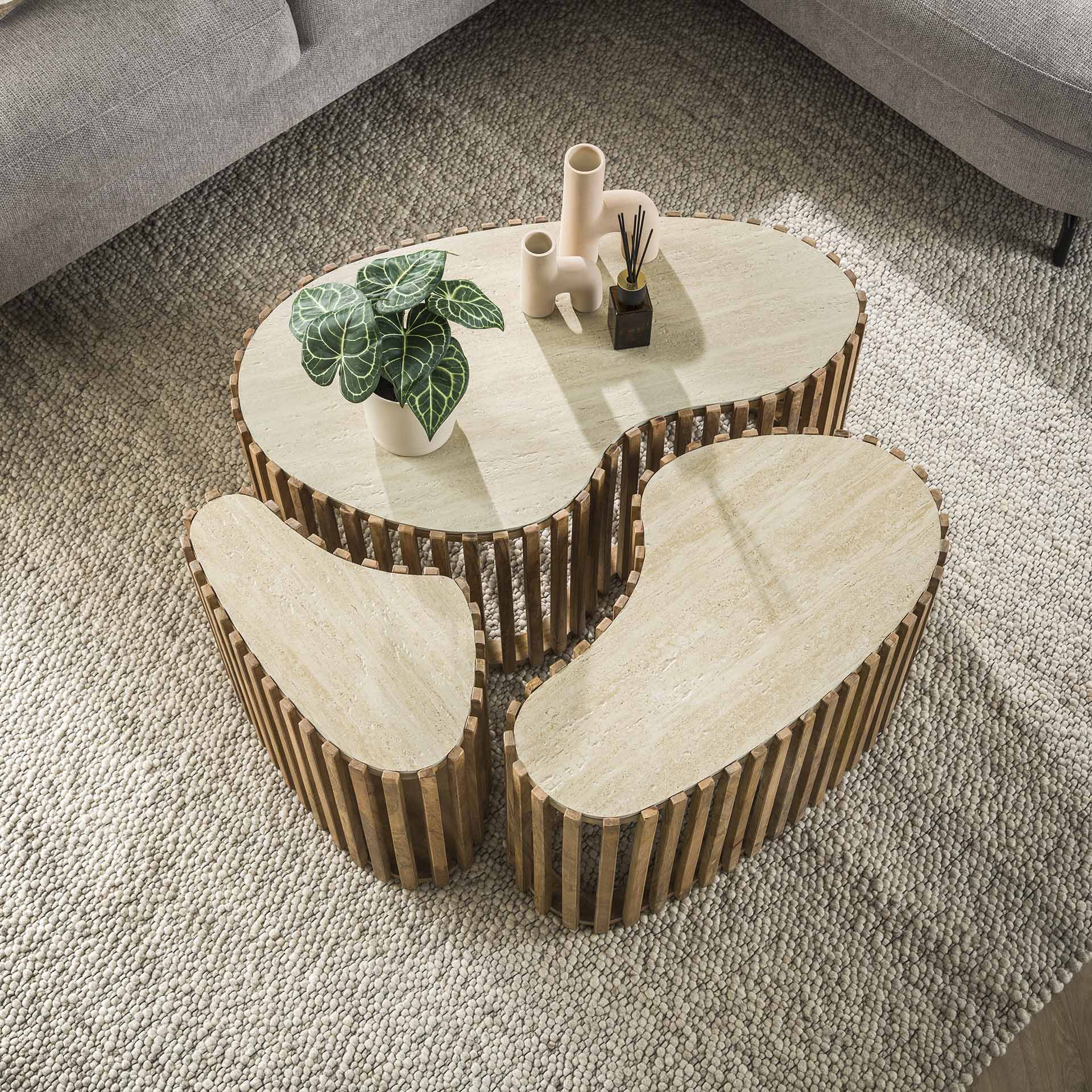 Salontafel Eloria - Organisch - Keramisch Travertin - Set van 3