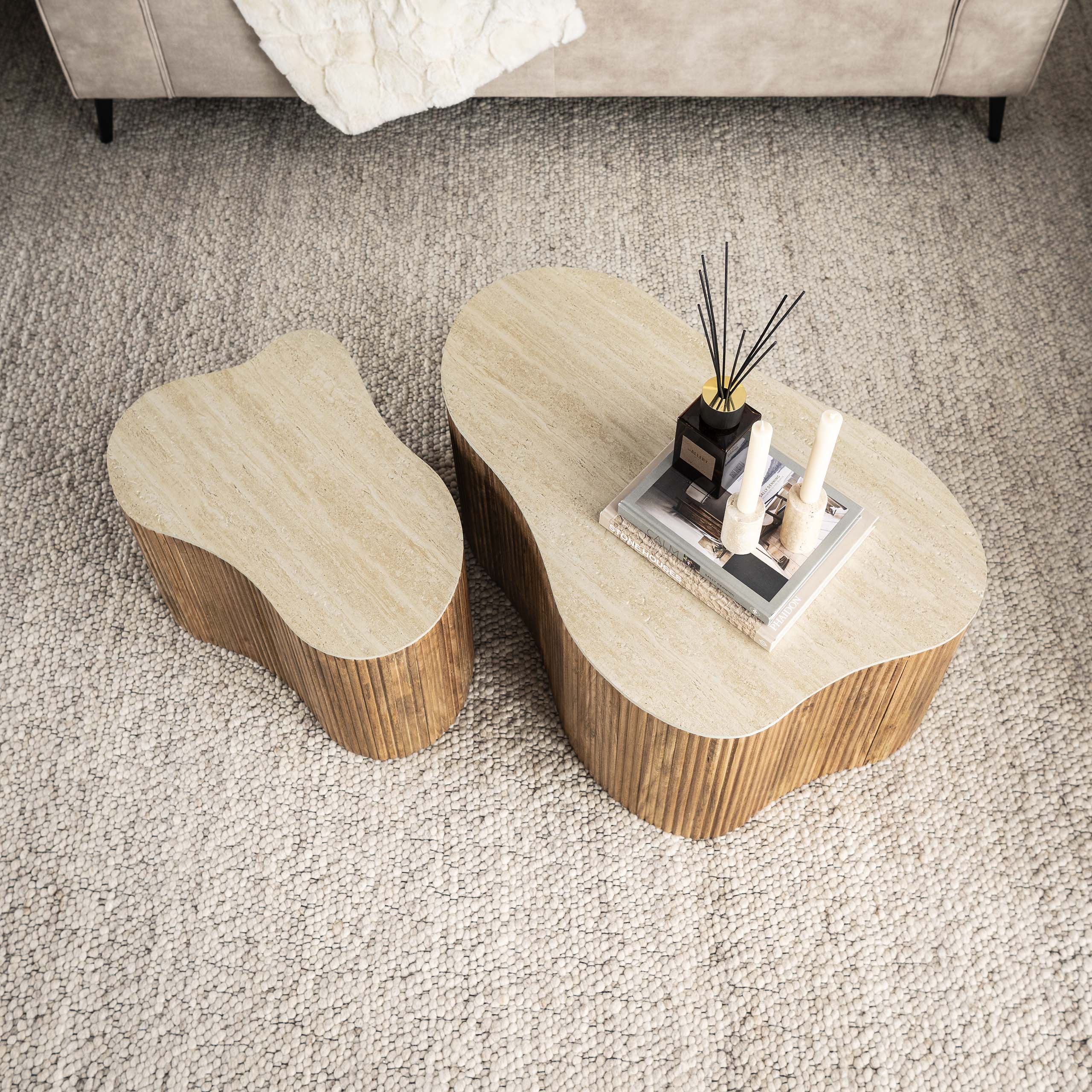 Salontafel Lynora - Organisch - Keramisch Travertin - Set van 2
