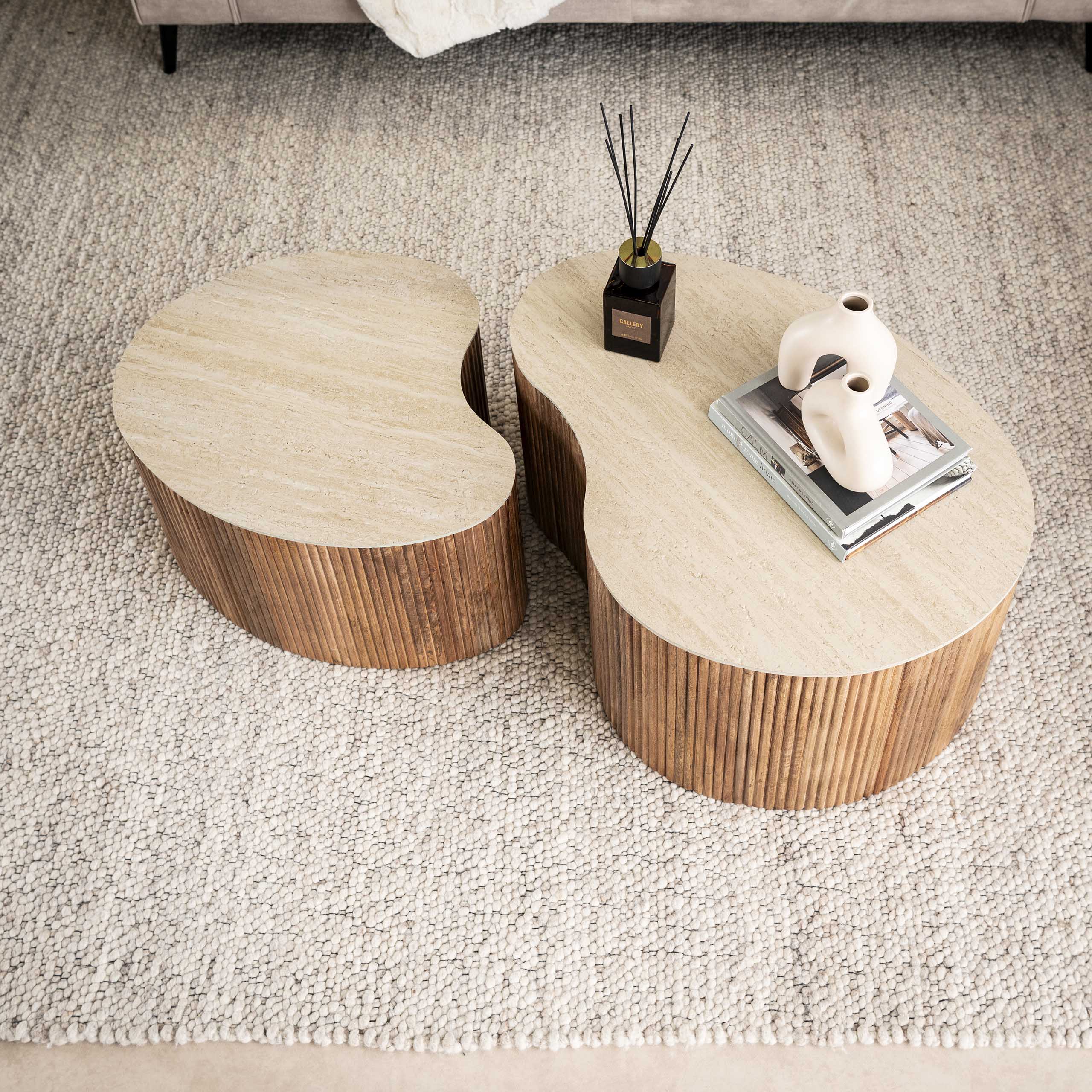 Salontafel Soreva - Organisch - Keramisch Travertin - Set van 2