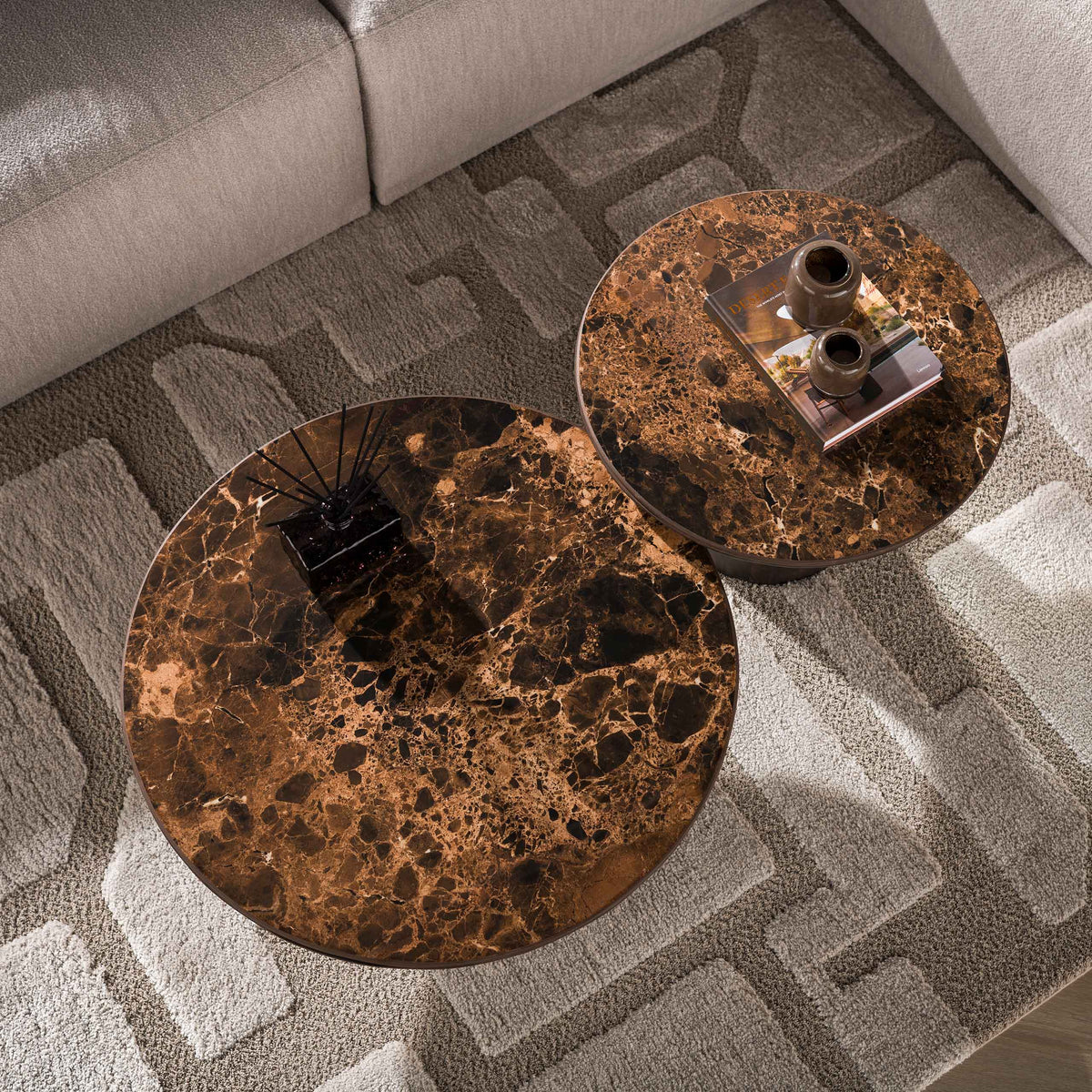Salontafel Zolita - Rond - Keramiek - Mangohout - Set van 2