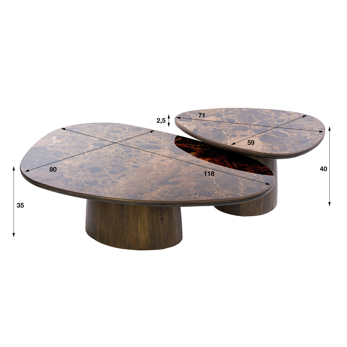 Salontafel Alissa - Organisch - Keramiek - Mangohout - Set van 2