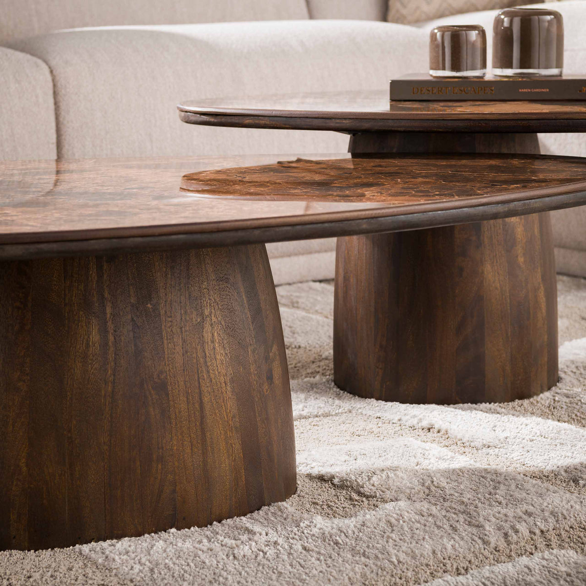 Salontafel Alissa - Organisch - Keramiek - Mangohout - Set van 2