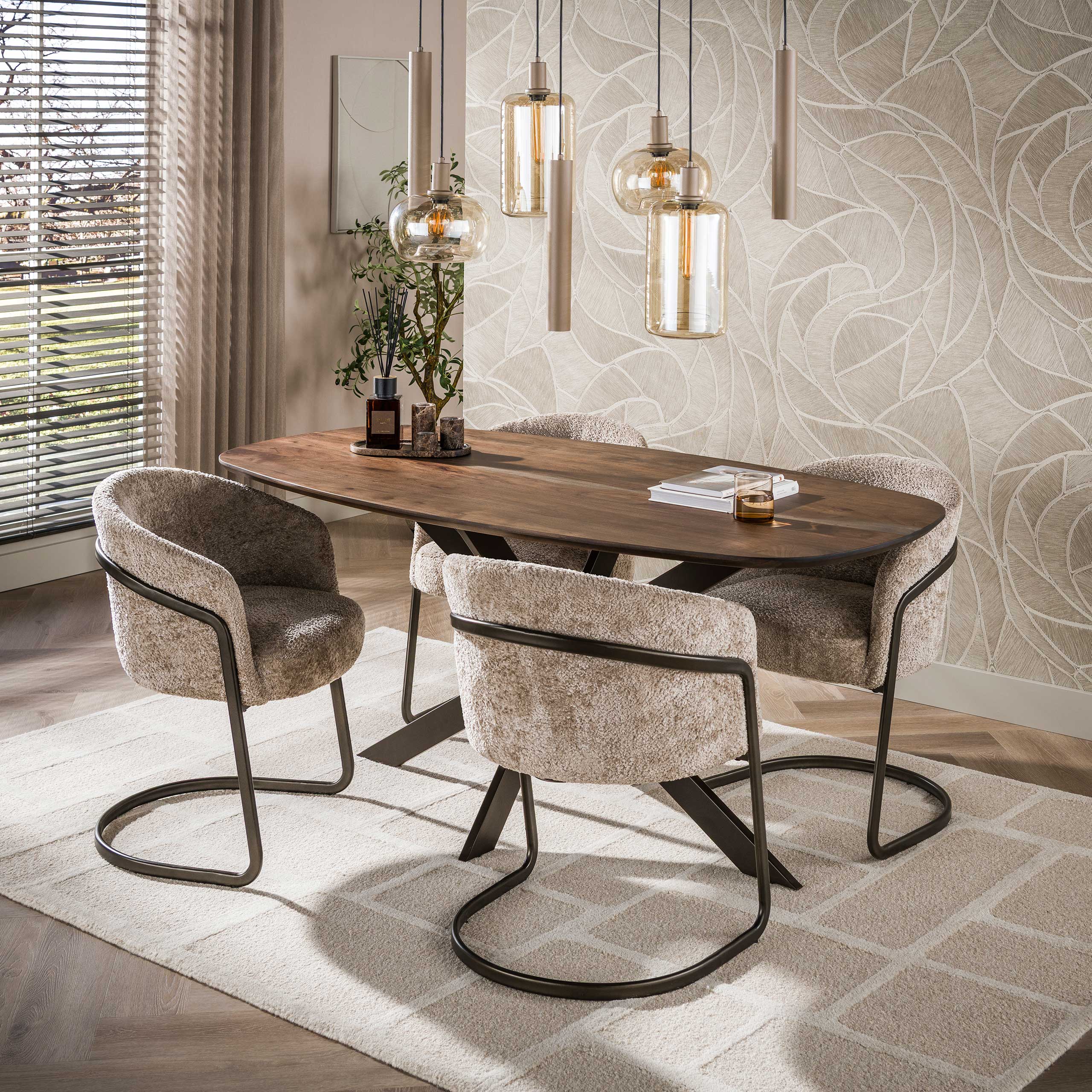 Hanglamp Avelore - 7-lichts - Beige - Amberglas - Met Spots